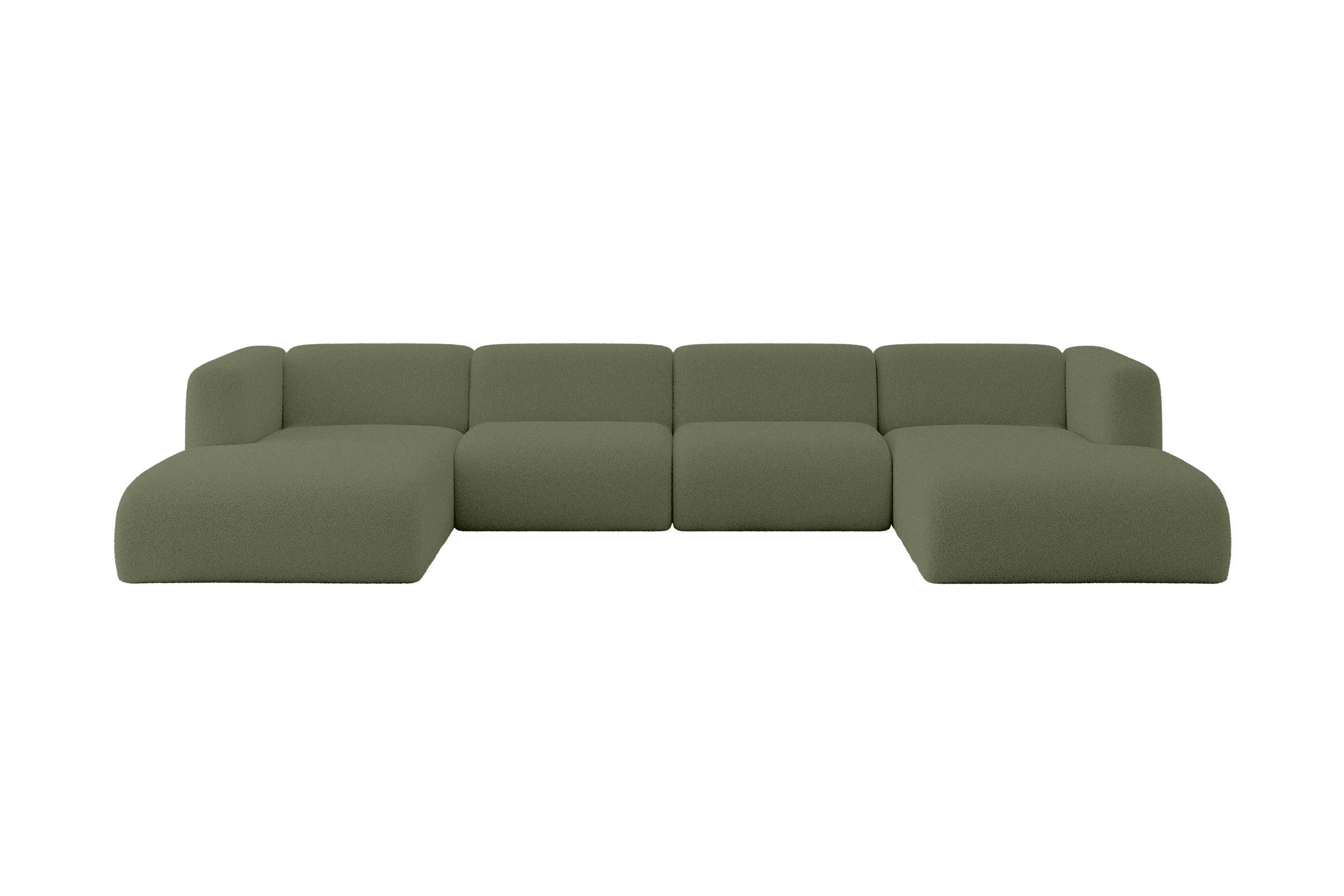 WOHNLANDSCHAFT MIRA-U2 408x179x70 Grün Bouclé - Schwarz/Olivgrün, Holzwerkstoff/Kunststoff (408/70/179cm) - ALTDECOR