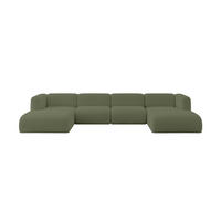 WOHNLANDSCHAFT MIRA-U2 408x179x70 Grün Bouclé - Schwarz/Olivgrün, Holzwerkstoff/Kunststoff (408/70/179cm) - ALTDECOR