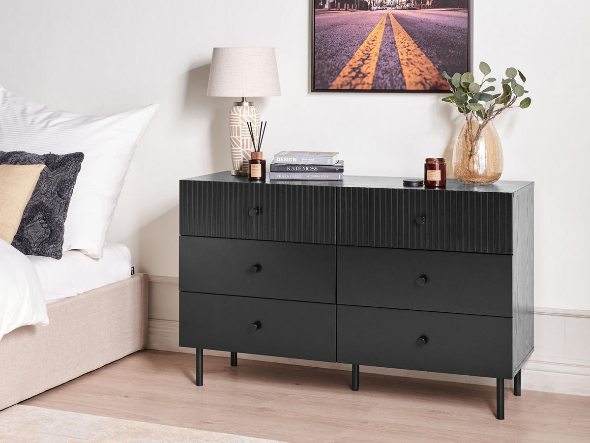 KOMMODE mit 6 Schubladen Schwarz Coventry - Schwarz, Holzwerkstoff (120/75/41cm) - Beliani