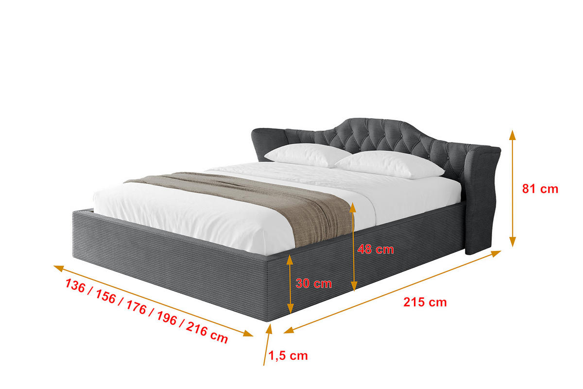 POLSTERBETT mit Bettkasten und Lattenrost, Boxbett ohne Matratze - ZORAN-V1 180x200 Dunkelgrau - Anthrazit, Holzwerkstoff/Textil (180/200cm) - ALTDECOR