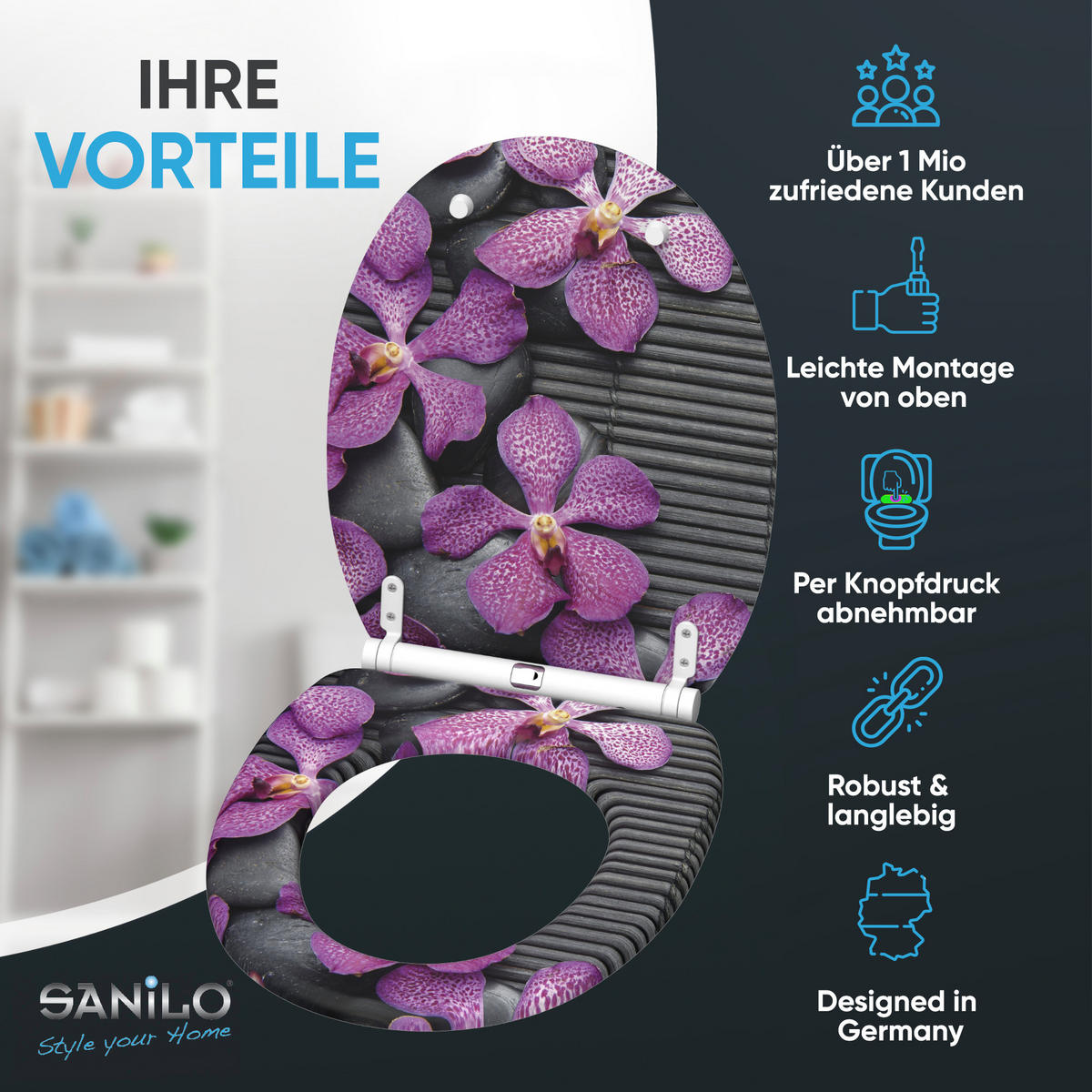 WC-SITZ mit Absenkautomatik & Top Fix Vanda - Violett, Holzwerkstoff (37.7/5.5/48cm) - Sanilo