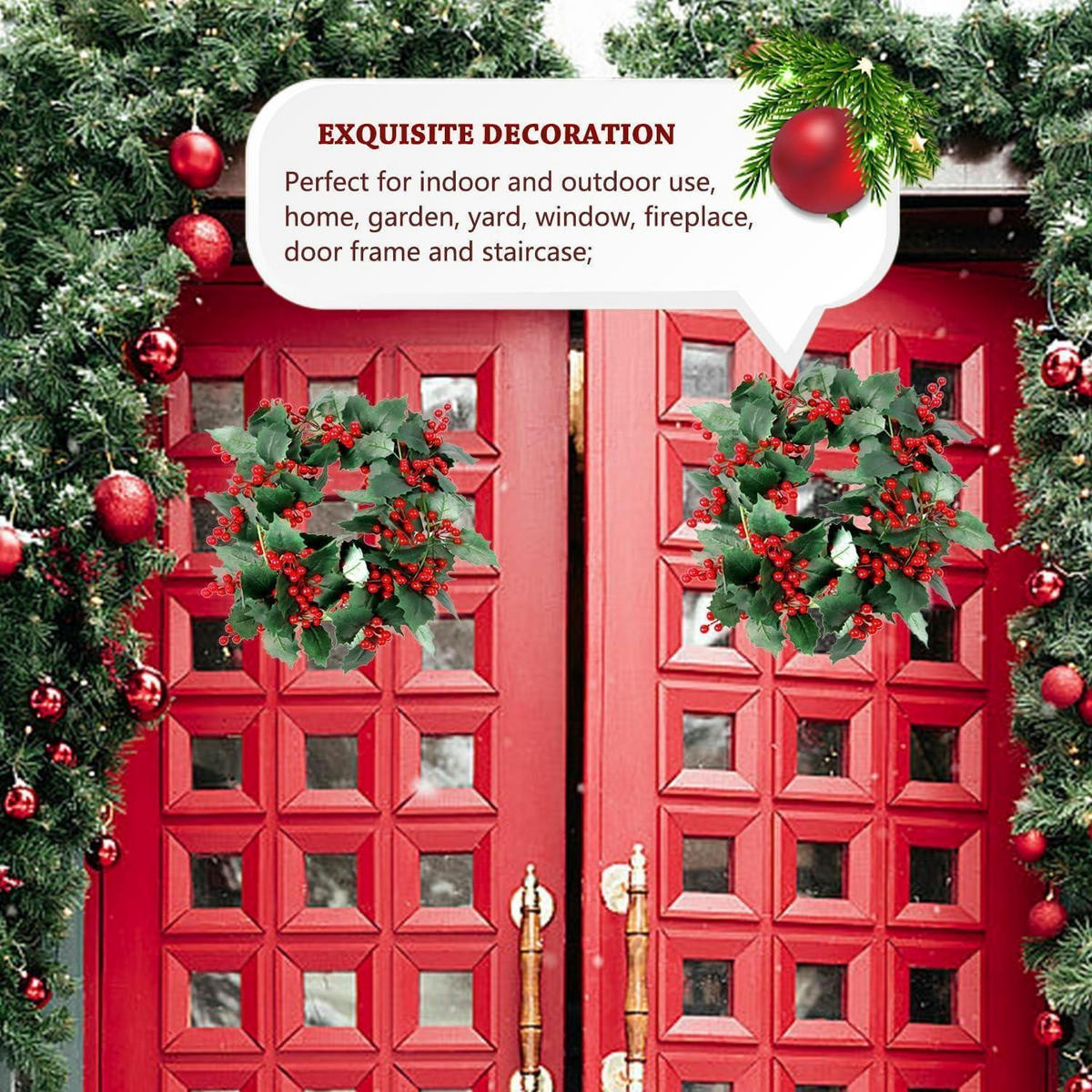 WEIHNACHTS-GIRLANDE 2 Meter mit roten Beeren und Stechpalmenblättern - Multicolor, Kunststoff (200cm)