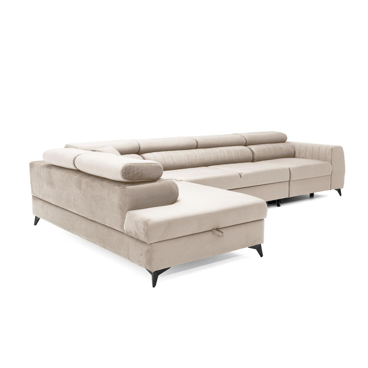 ECKSOFA PIERO MAXI Links mit Schlaffunktion 195x125 Velours Beige - Beige/Schwarz, Holz/Textil (350/203cm) - Muffo