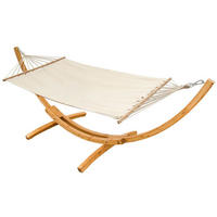 XXL-HÄNGEMATTE mit Holzgestell bis 150kg, 325/120cm, Beige - Beige, Holz (120/2.5/325cm) - Amanka