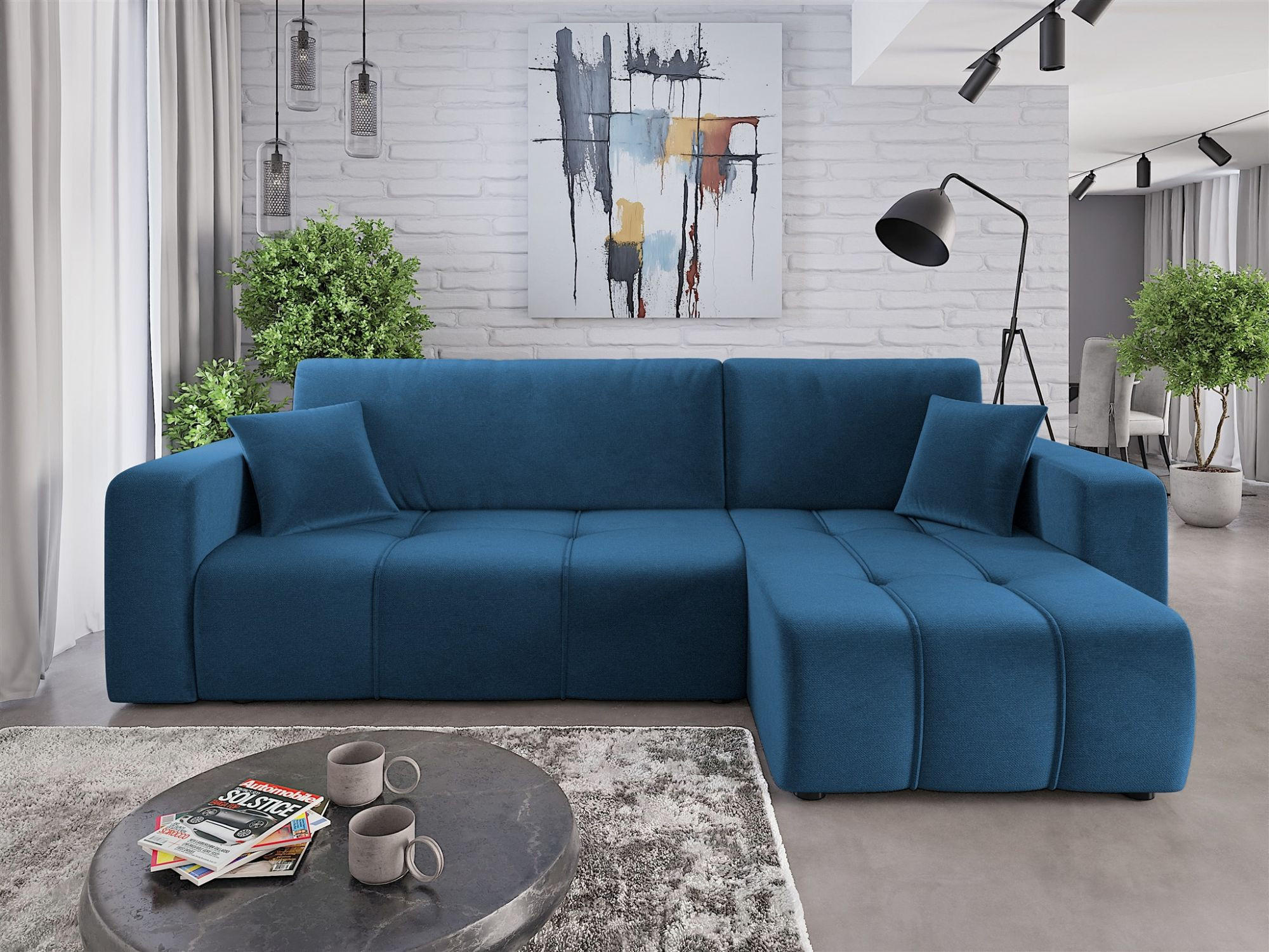 ECKSOFA Dagny Mit Schlaffunktion - Blau, Holzwerkstoff/Textil (248/146cm) - Fun Möbel