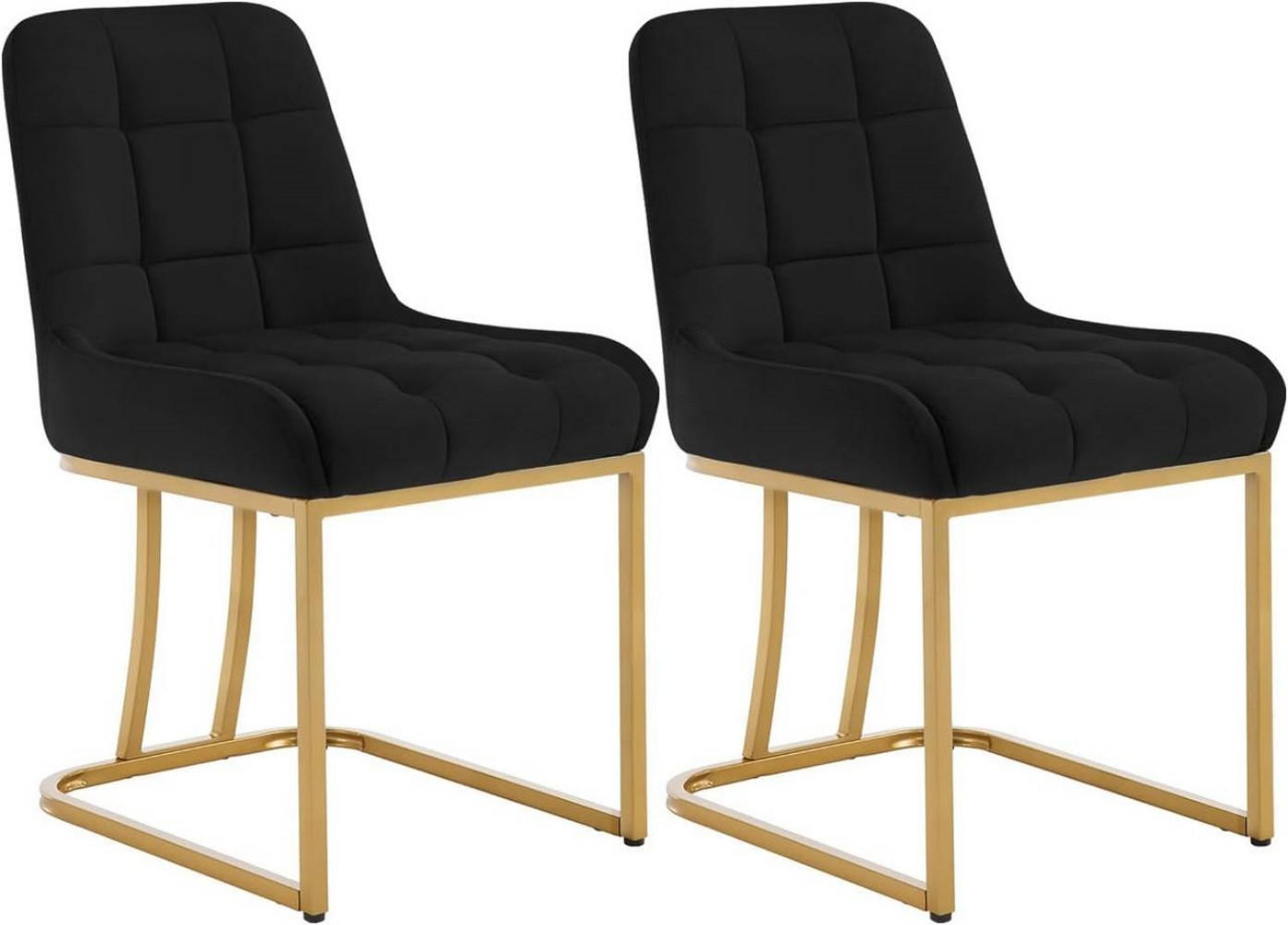 ESSZIMMERSTUHL 2er Set Beine in Bogenform, Samt, Schwarz - Goldfarben/Schwarz, Kunststoff/Textil (47.5/84/57.5cm) - Woltu