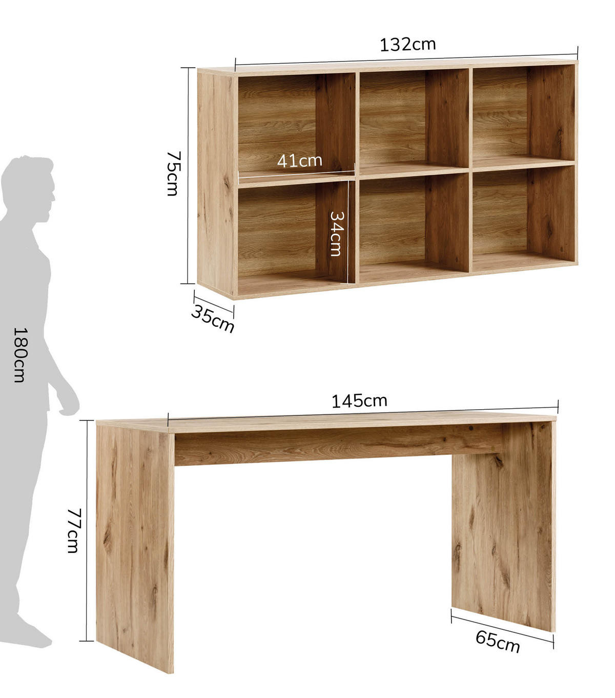 SCHREIBTISCH Der Produktive - Eichefarben, Holzwerkstoff (65/145/77cm) - Mokebo