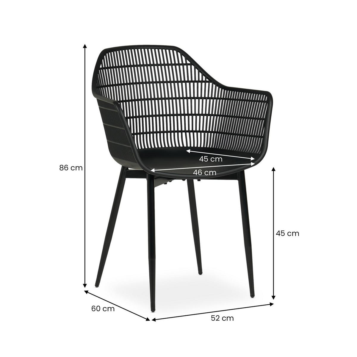 GARTENSTÜHLE MARGHERITA 4ER-SET - Schwarz, Textil (60/86/52cm) - IDIMEX