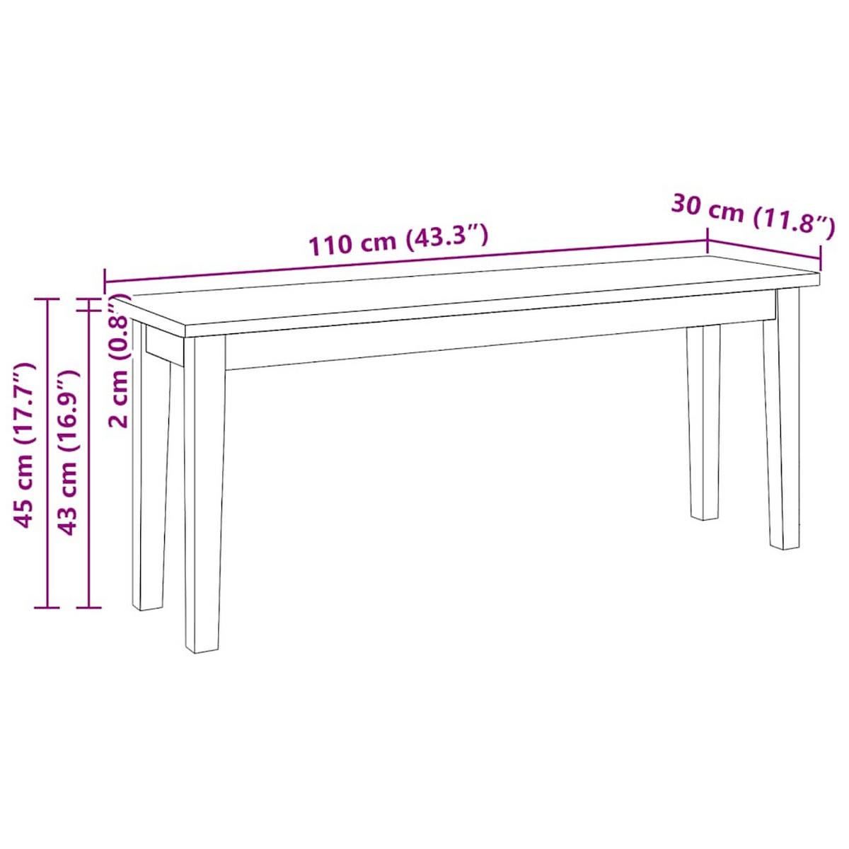 BANK 110 Cm Weiss Massivholz Gummibaum - Weiß, Holz (30/45/110cm) - vidaXL