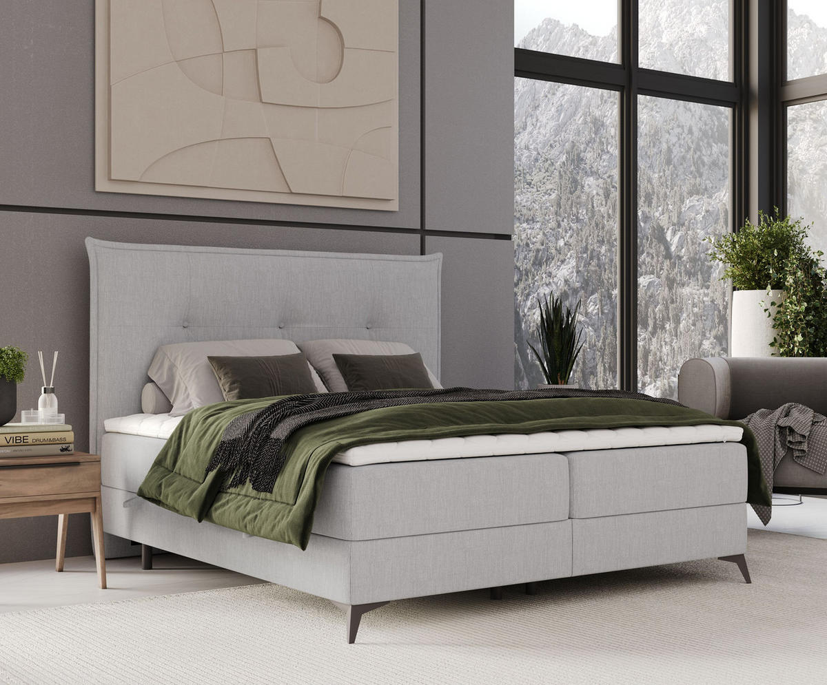 BOXBETT Menzzo Hellgrau 120/200 cm mit Matratze und Topper - Hellgrau/Schwarz, Holz/Holzwerkstoff (120/200cm) - Maison de Reve