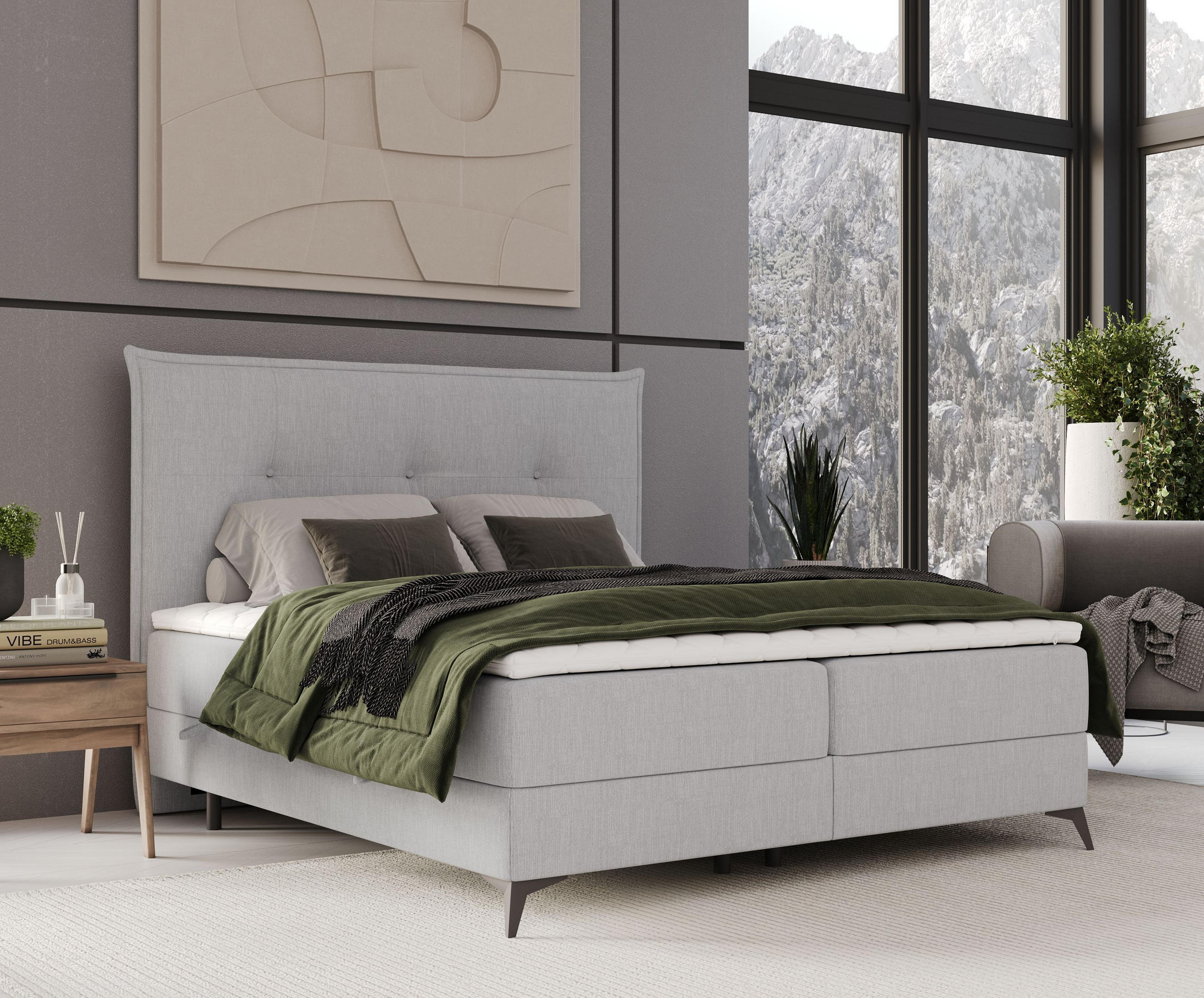 Thumbnail - Maison de Reve Boxbett, Hellgrau, Textil, Buche, Kiefer, H2, Höhe ca. 20 cm, 200x200 cm, FSC 100%, Made in EU, Global Re...