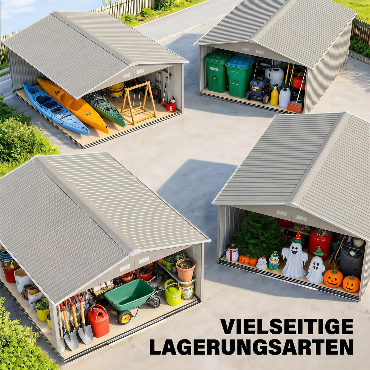 GERÄTESCHUPPEN, Stahl, Schiebetüren, Belüftungsfenster, wetterfest, Hellgrau - Multicolor, Kunststoff (340/200/386cm) - FORIOUS