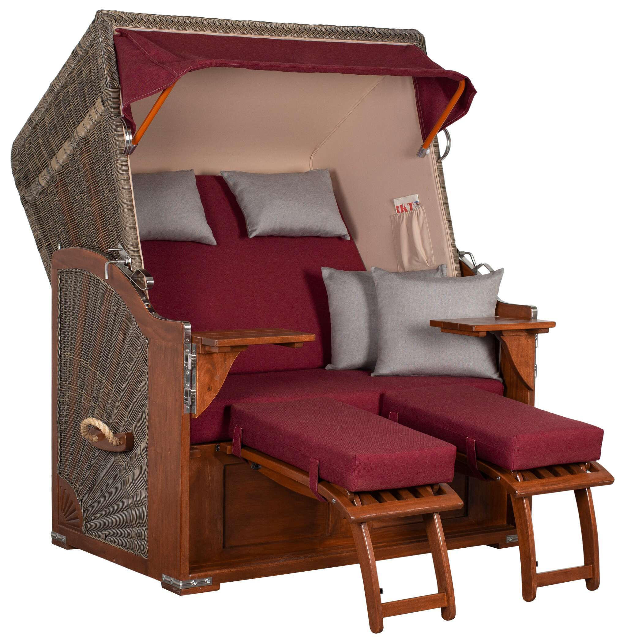 STRANDKORB Seeblick 2 Sitzer Mahagoni - Rot/Braun, Metall (125/170/80cm) - Mr. Deko