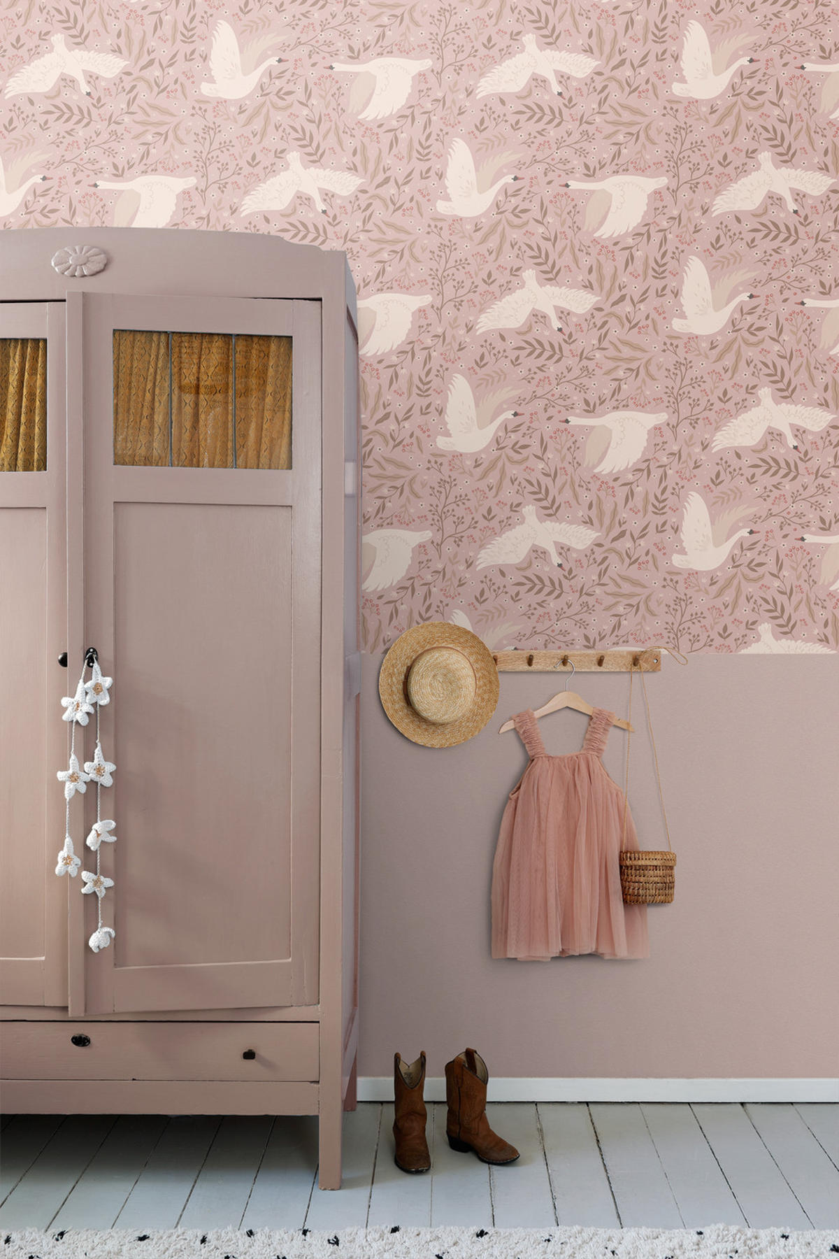 TAPETE Schwäne 53 cm x 10.05 m - Pink, Papier (53/0.1cm) - ESTAhome