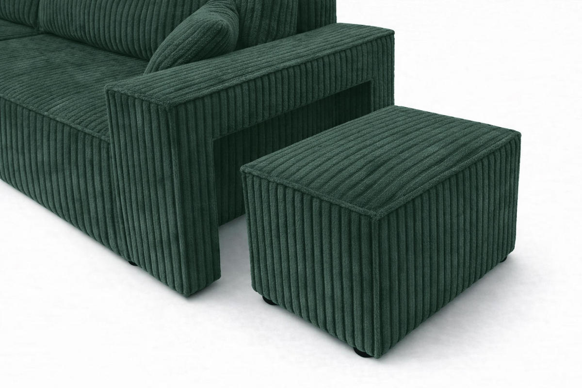 ECKSOFA Mit Schlaffunktion Und Pouf, Cordstoff Tilia, Grün, Links, Best L Mit Pouf - Grün, Holz (244/145cm) - Kaiser Möbel