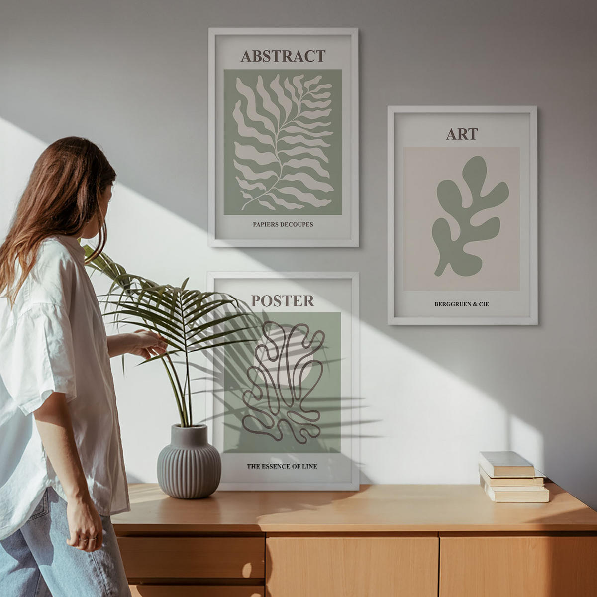 WANDBILDER 3er-Set - 40x60 cm Weißer Rahmen - Poster mit Pflanzenmustern von Matisse - Weiß, Kunststoff (40/60cm) - ArtPrintCave