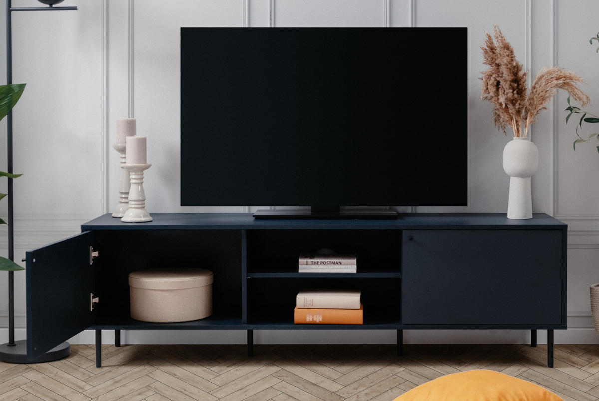 TV-LOWBOARD blau 160 cm, Fernsehtisch mit 4 Fächern - Blau/Schwarz, Holzwerkstoff/Metall (110/40/60cm) - Furn.Design