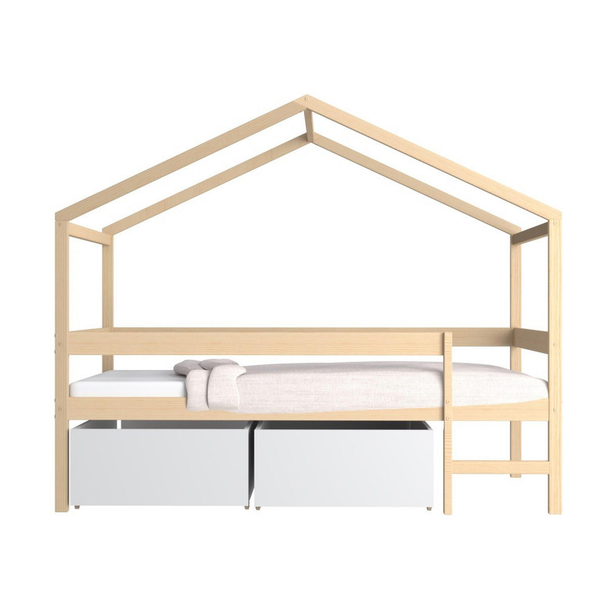 HAUSBETT MIKA mit Matratze und Schublade/ Kinderbett 90x190 - Naturfarbe & Weiß - Multicolor, Holz (90/190cm) - Weber Industries
