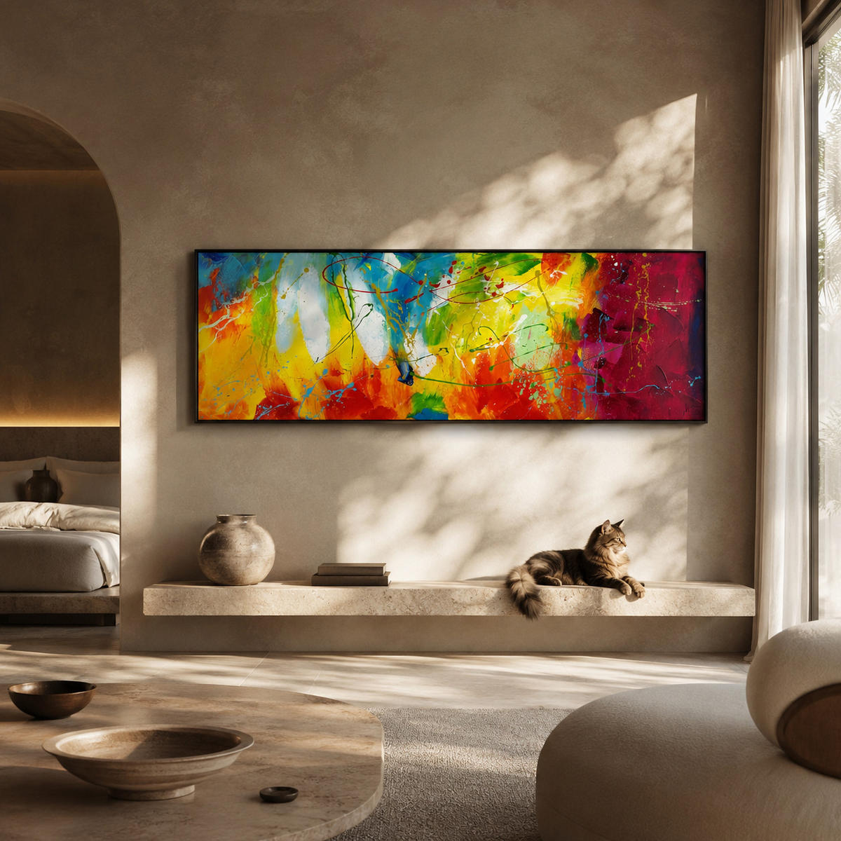 ÖLGEMÄLDE 150/50 cm - Blau/Gelb, Holz/Textil (150/50cm) - KUNSTLOFT