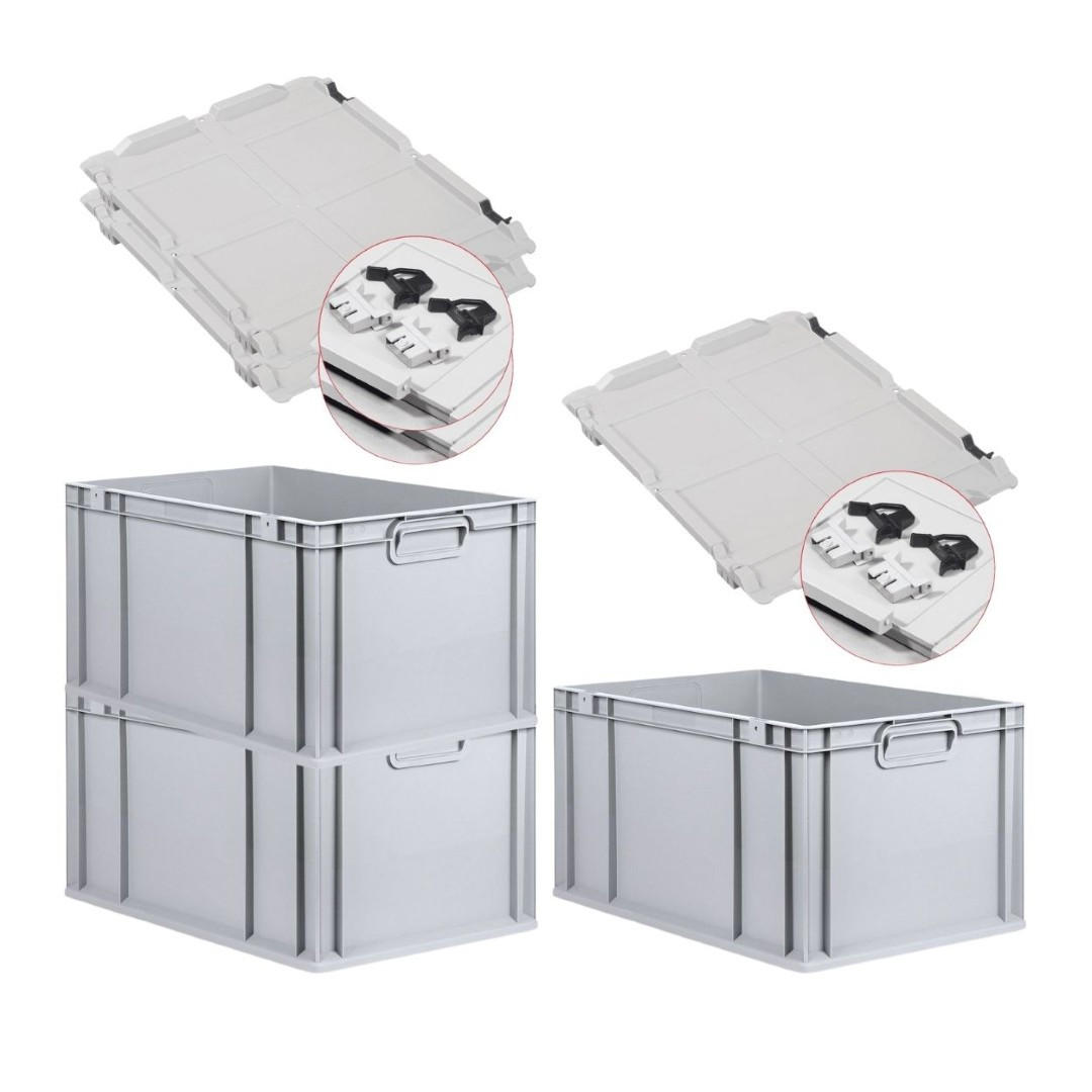 EUROBOX 3x Nextgen Economy Mit Scharnierdeckel Grau/Schwarz Griffe Geschlossen - Schwarz, Kunststoff (40/32/60cm) - PROREGAL