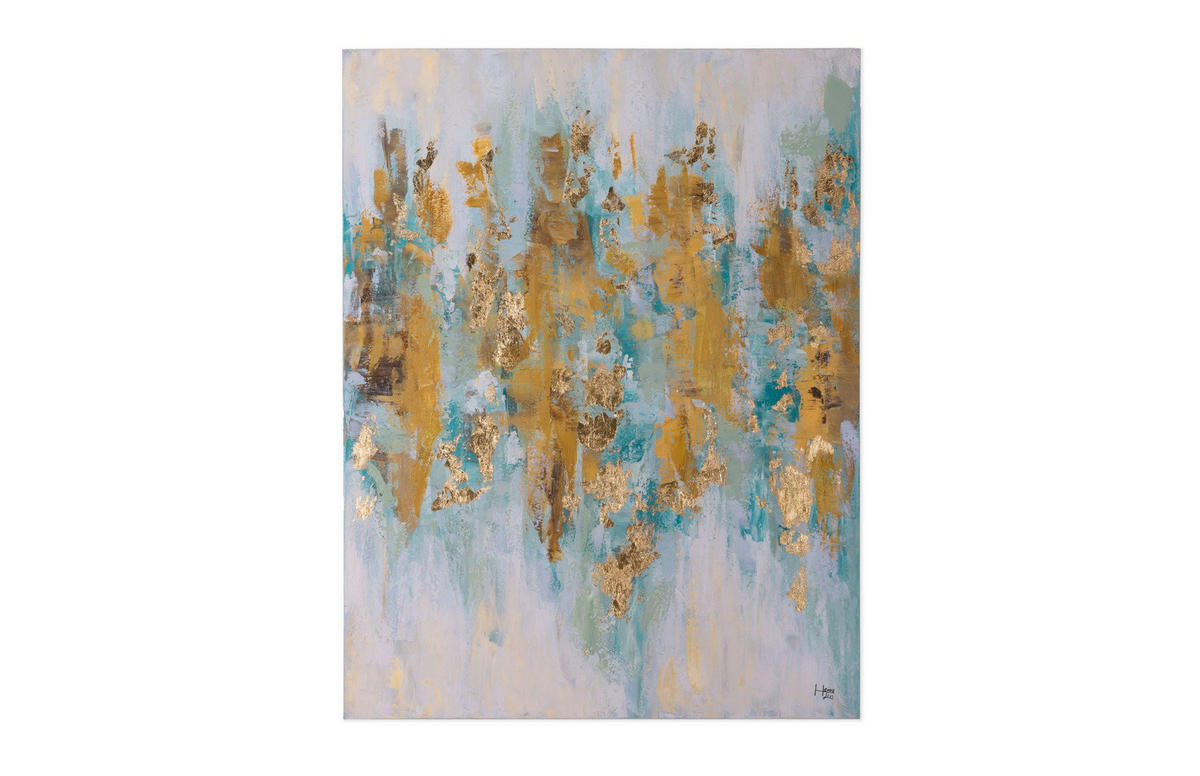 ACRYLBILD HANDGEMALT 75/100 cm - Türkis/Beige, Holz/Textil (75/100cm) - KUNSTLOFT