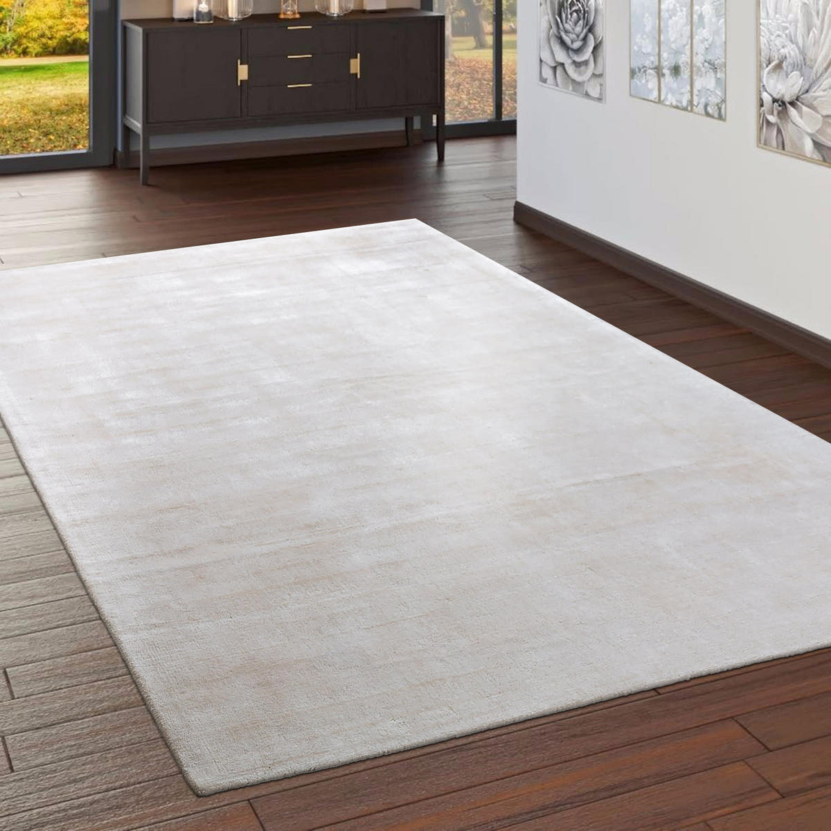 VISKOSETEPPICH handgewebt, einfarbig, Creme, 120 x 170 cm - Creme, Textil (120/170cm) - KADIMA DESIGN