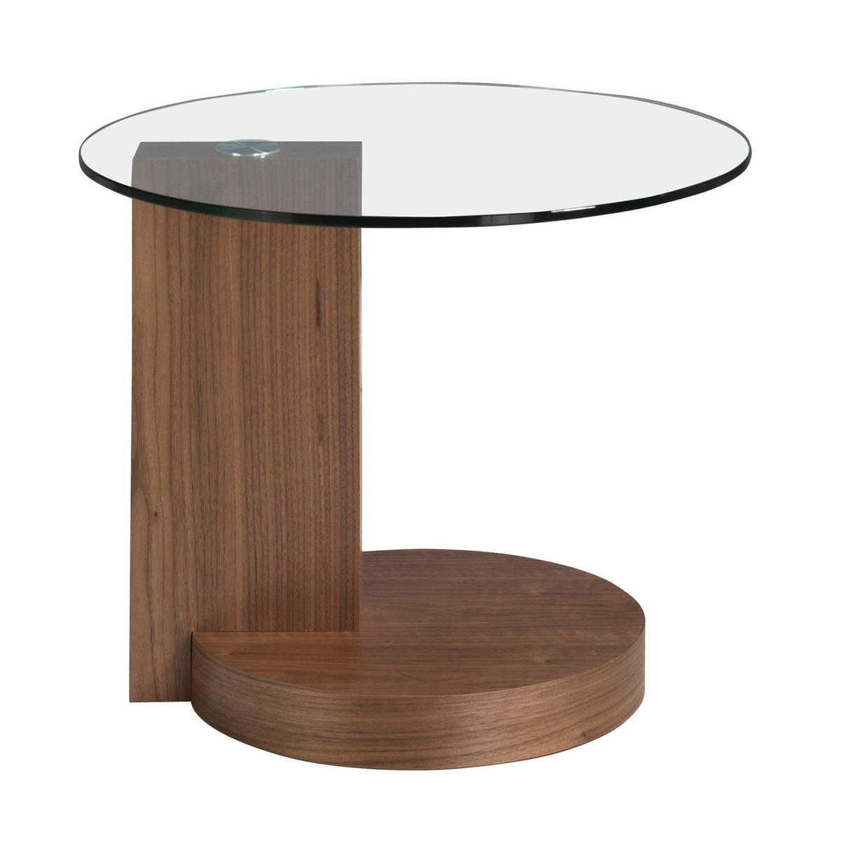 ECKTISCH Runder aus gehärtetem Glas und Nussbaumholz Ø60/48 cm - Transparent/Nussbaumfarben, Glas/Holz (60/60/48cm) - ANGEL CERDA