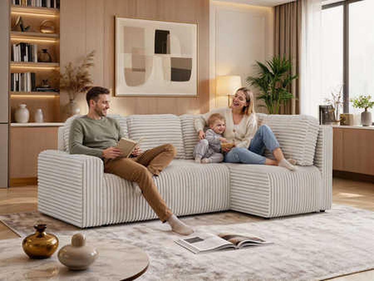 ECKSOFA NESSARO COR L - Braun Cord - Rechts - Schwarz/Braun, Kunststoff/Textil (240/151cm) - MKS