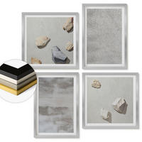 WANDBILDER 4er Set - 50x50 cm & 40x60 cm Silberner Rahmen - Moderne minimalistische Texturen - Silberfarben, Kunststoff (50/50cm) - ArtPrintCave