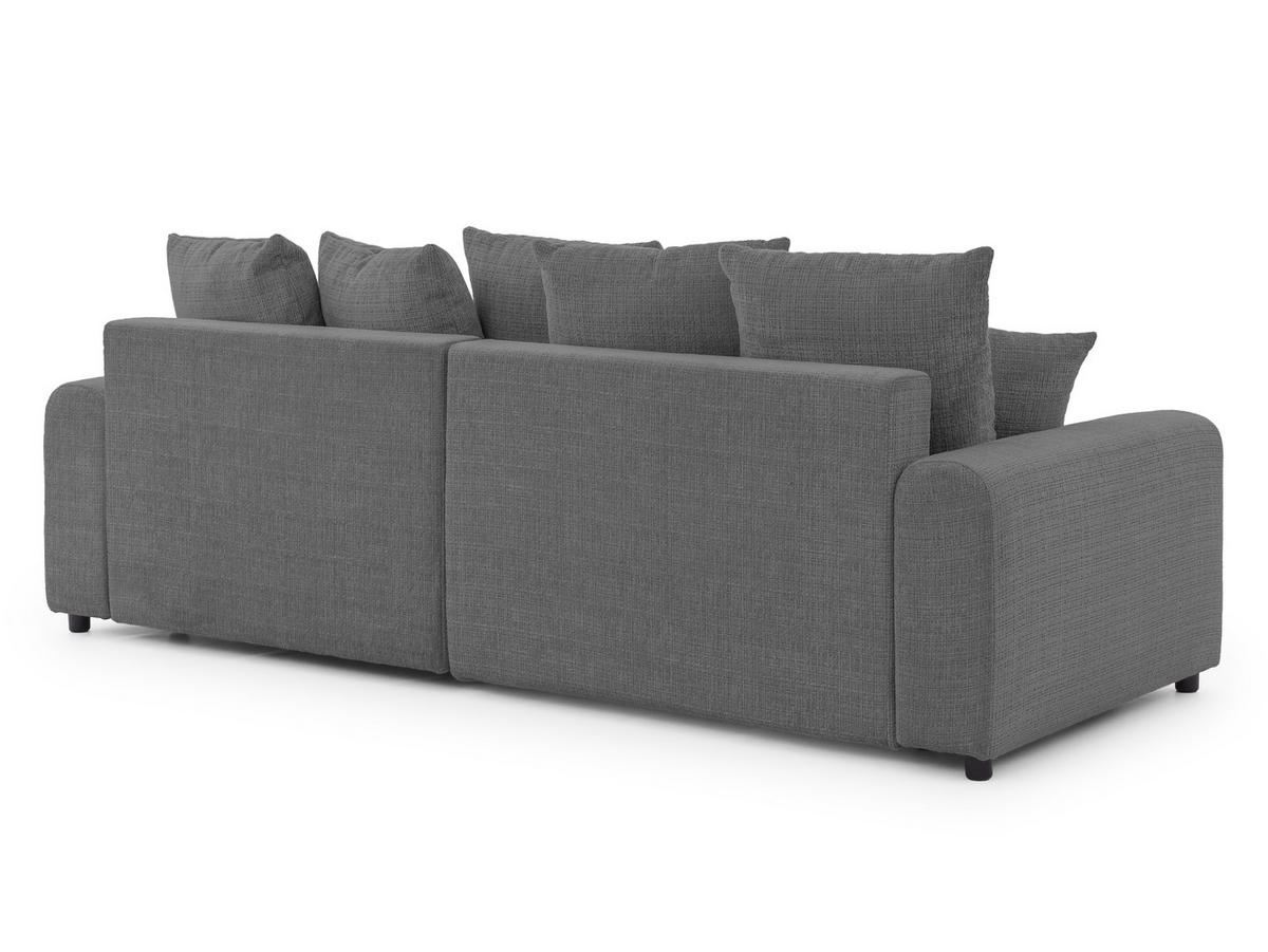ECKSOFA Calma mit Schlaffunktion und Bettkasten im Bumpy-Design aus weichem Grau Chenille-Stoff - Ottomane rechts - Beige/Schwarz, Holz/Kunststoff (239/140cm) - S-Style Möbel