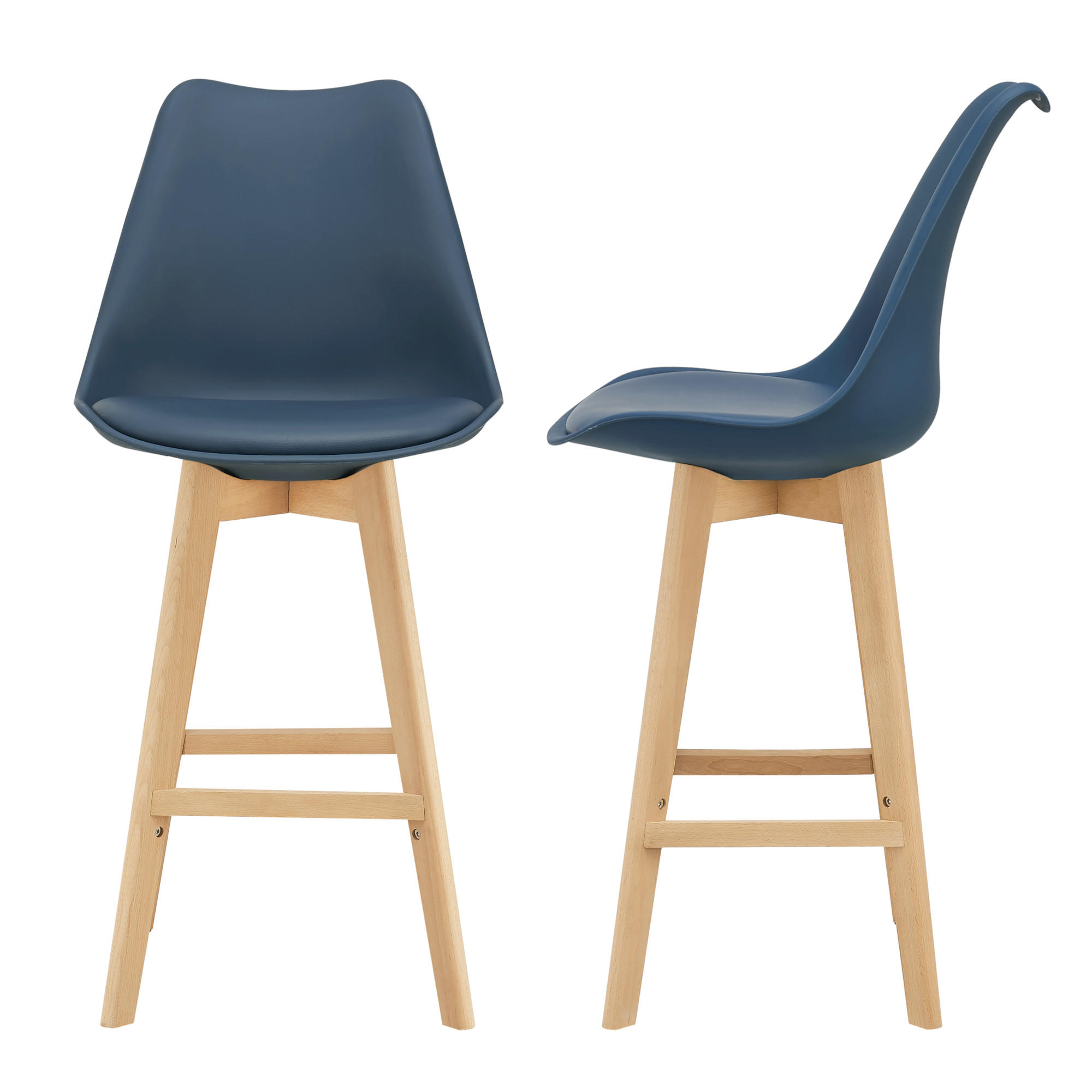 BARSTUHL Lublin 2er-Set - Blau, Holz (48/105/58cm) - [en.casa]