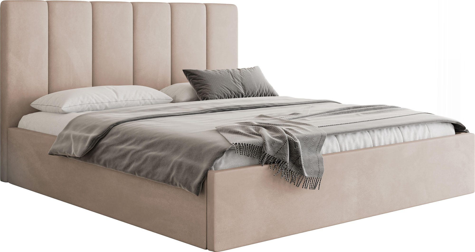 POLSTERBETT Amira Slim mit Bettkasten, Beige Samt 140x200 cm - Ecru/Beige, Holz/Holzwerkstoff (140/200cm) - WFL GROUP