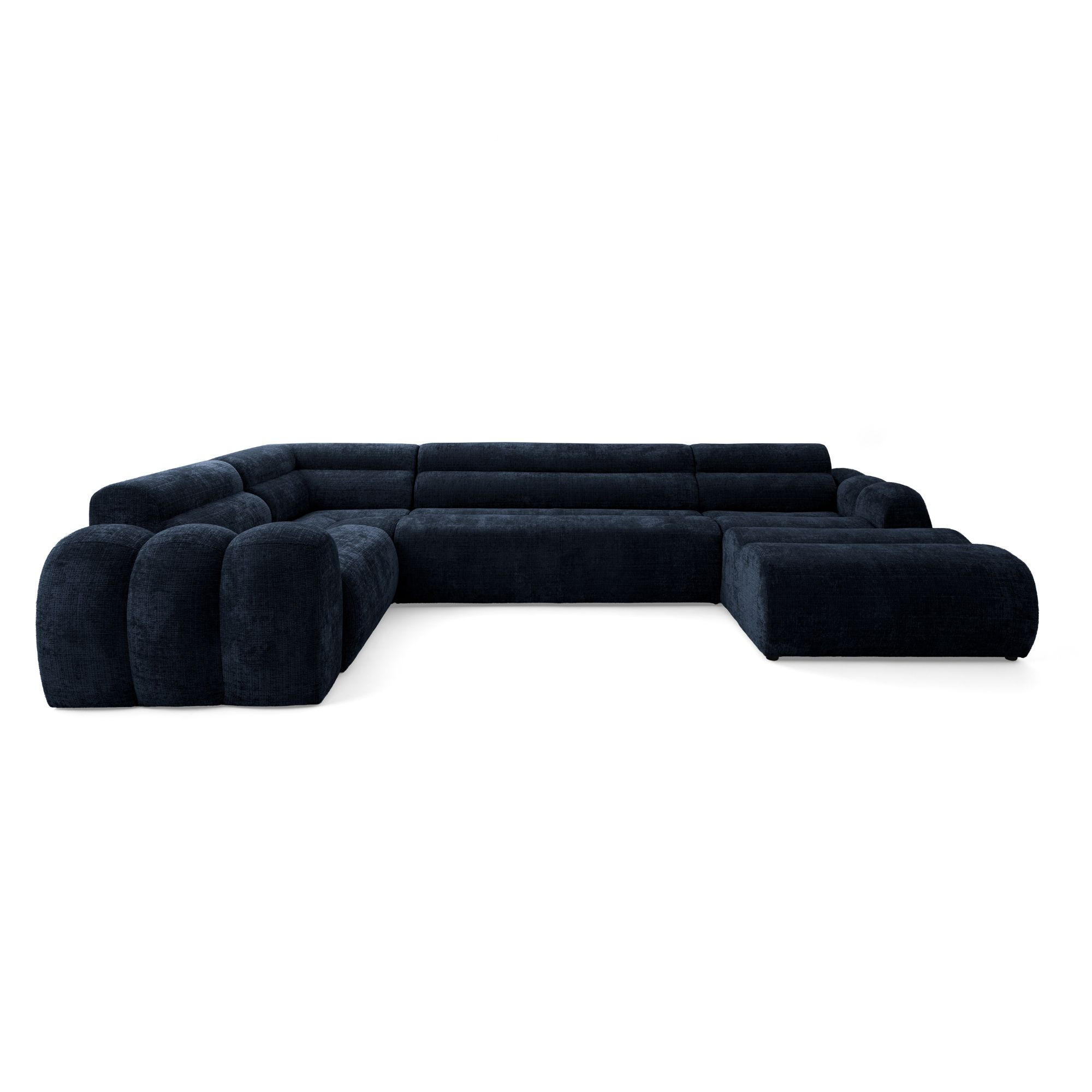 6-SITZER modulares Wohnlandschaft U XXL VEER SET 3 Links, 368 x 200 cm, Chenille Webstoff Marine - Schwarz/Dunkelblau, Holz/Kunststoff (368/75/200cm) - Muffo