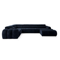 6-SITZER modulares Wohnlandschaft U XXL VEER SET 3 Links, 368 x 200 cm, Chenille Webstoff Marine - Schwarz/Dunkelblau, Holz/Kunststoff (368/75/200cm) - Muffo
