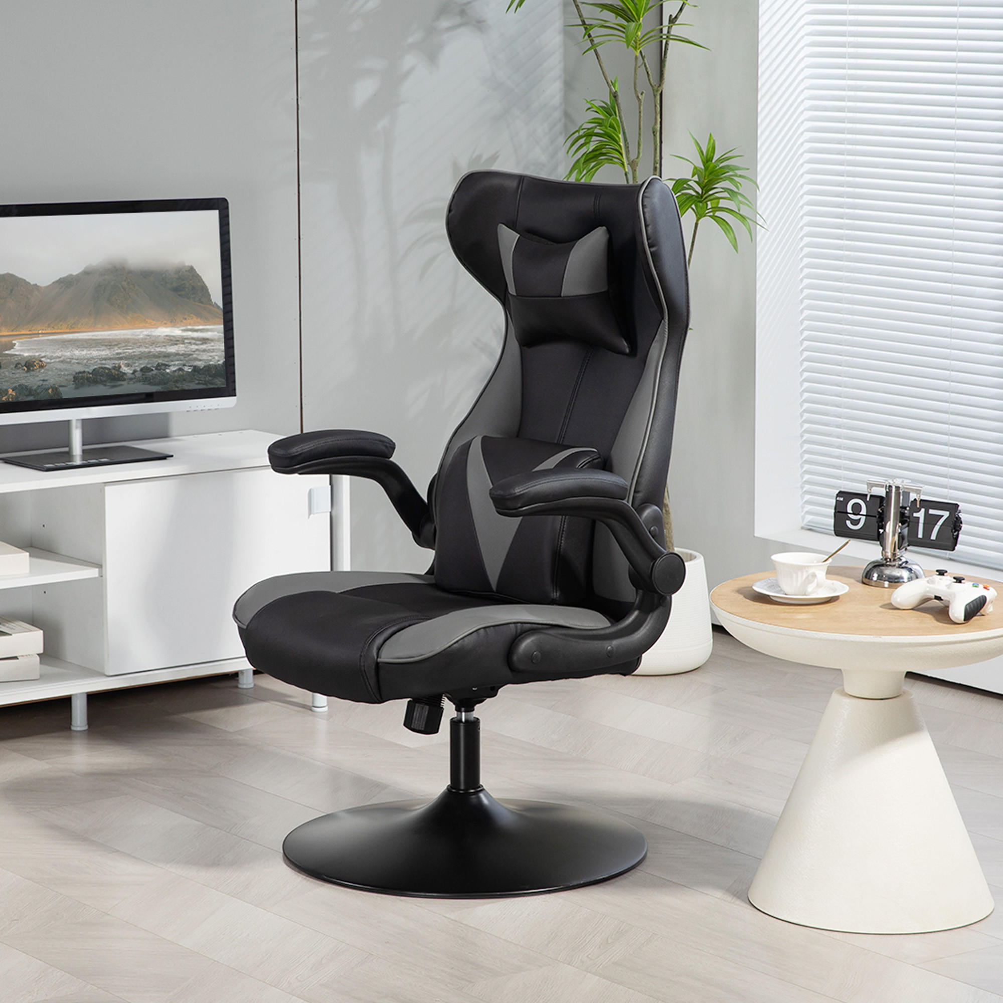 GAMING-STUHL mit Wippenfunktion,bis 120 kg belastbar, Schwarz+Grau - Grau, Kunststoff (67/112/71cm) - Vinsetto