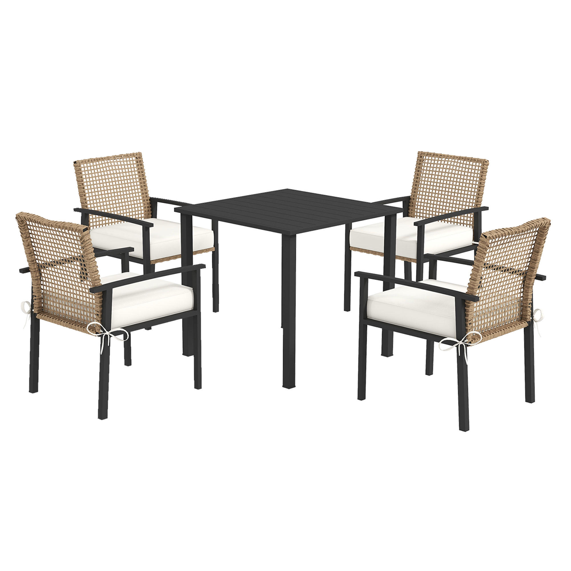 GARTENMÖBEL Set, PE-Rattan Natur+Schwarz - Schwarz/Naturfarben, Kunststoff - Outsunny