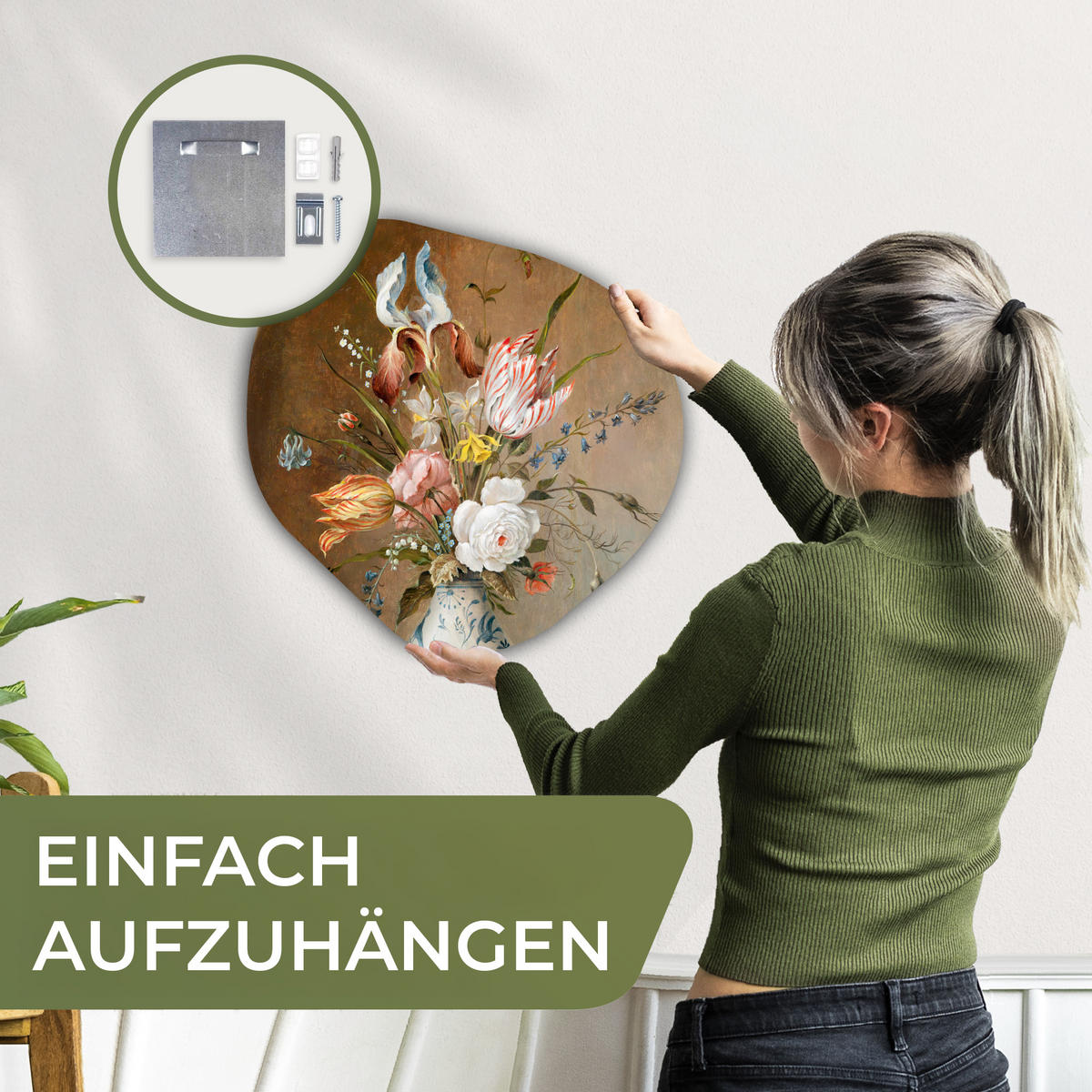 WANDBILD Stilleben mit Blumen - Balthasar van der Ast - Malerei 40x40 cm - Sandfarben, Kunststoff (40/40cm) - MuchoWow