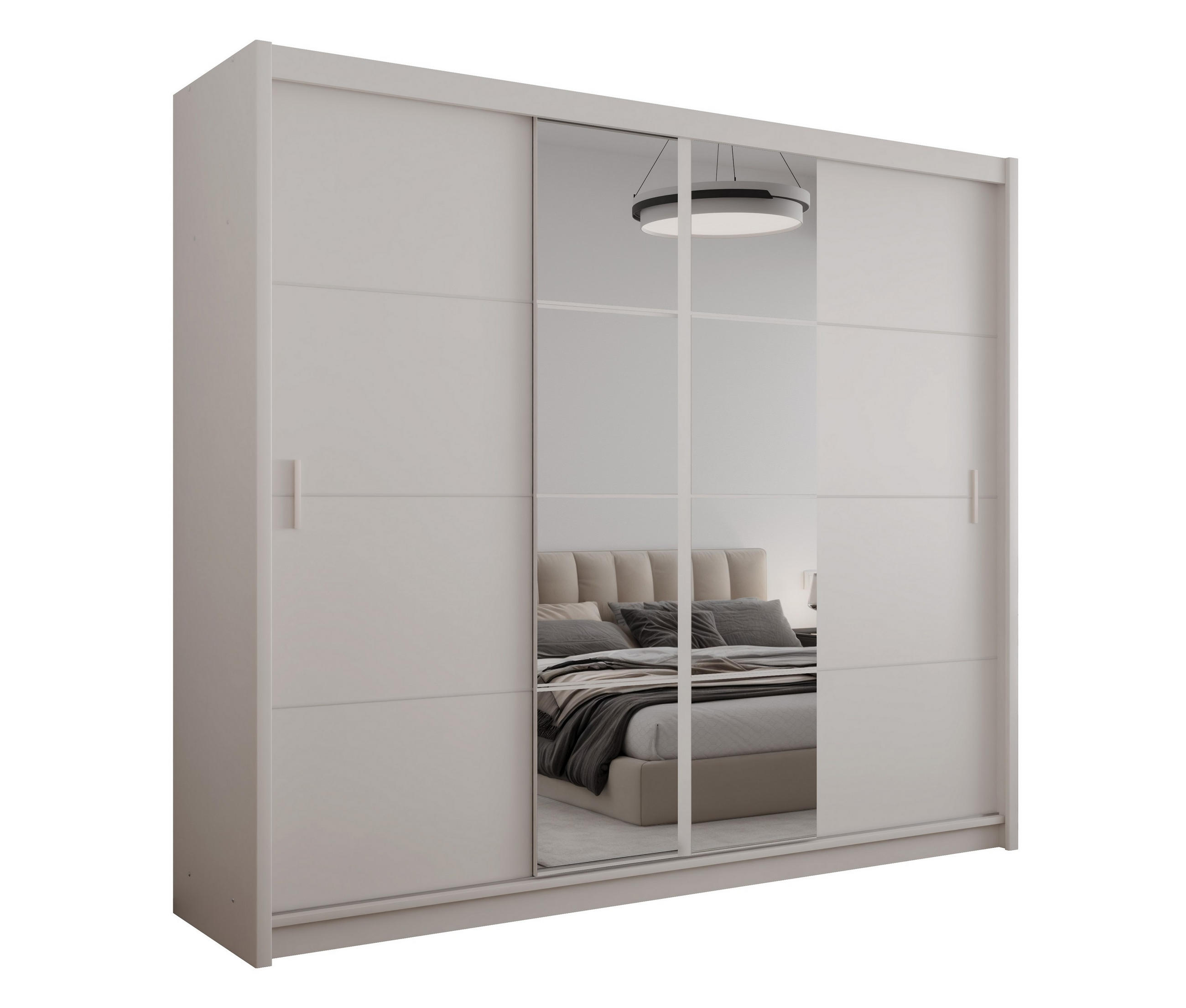 SCHWEBETÜRENSCHRANK KARTHUS 250/215/61 cm 3-türig mit Spiegel Beige - Beige, Holzwerkstoff (250/215/61cm) - MASSENO