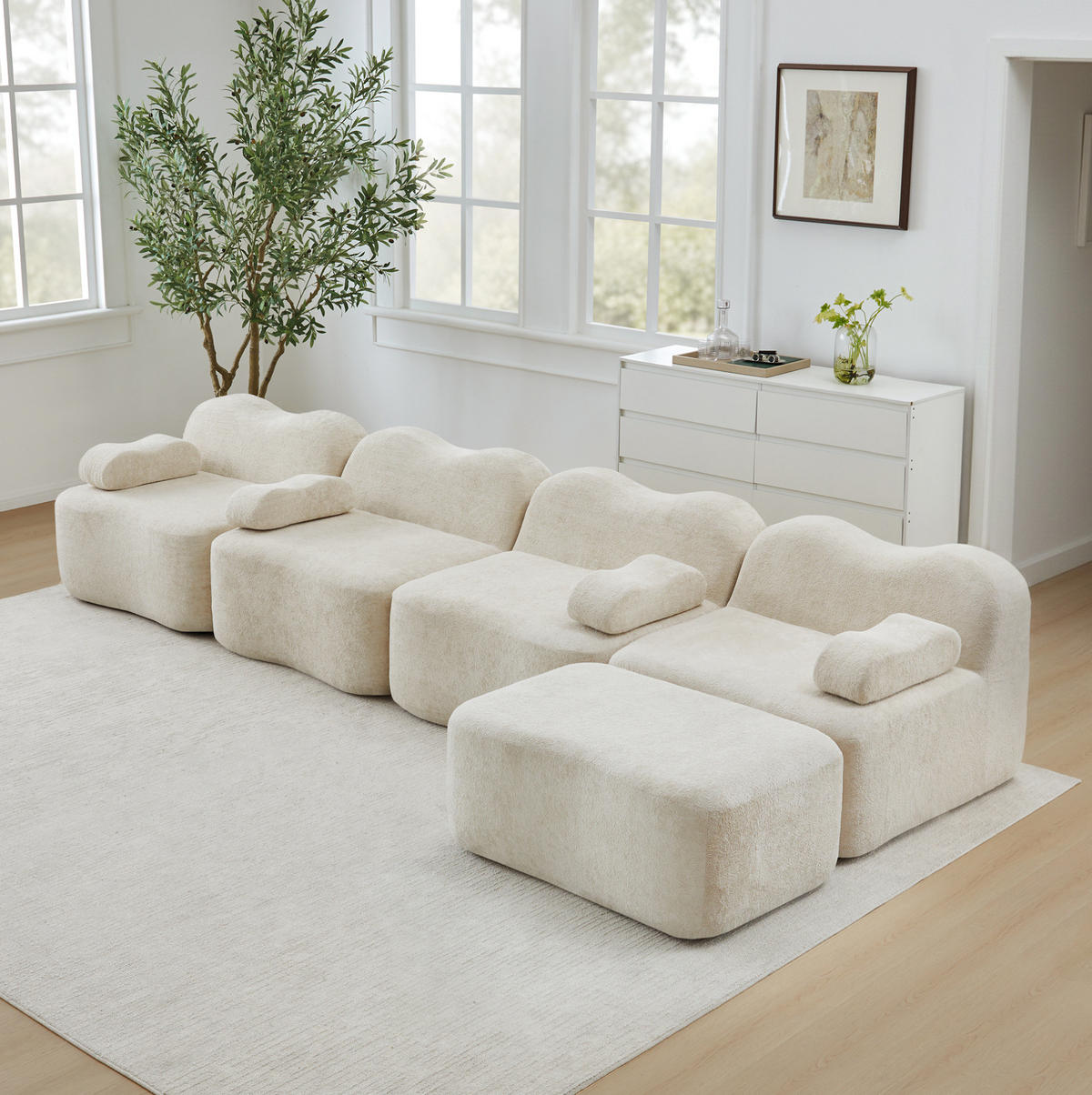 ECKSOFA modular 4-Sitzer mit Ottomanen Samt Beige - Beige, Textil (167/384cm) - Meubliv
