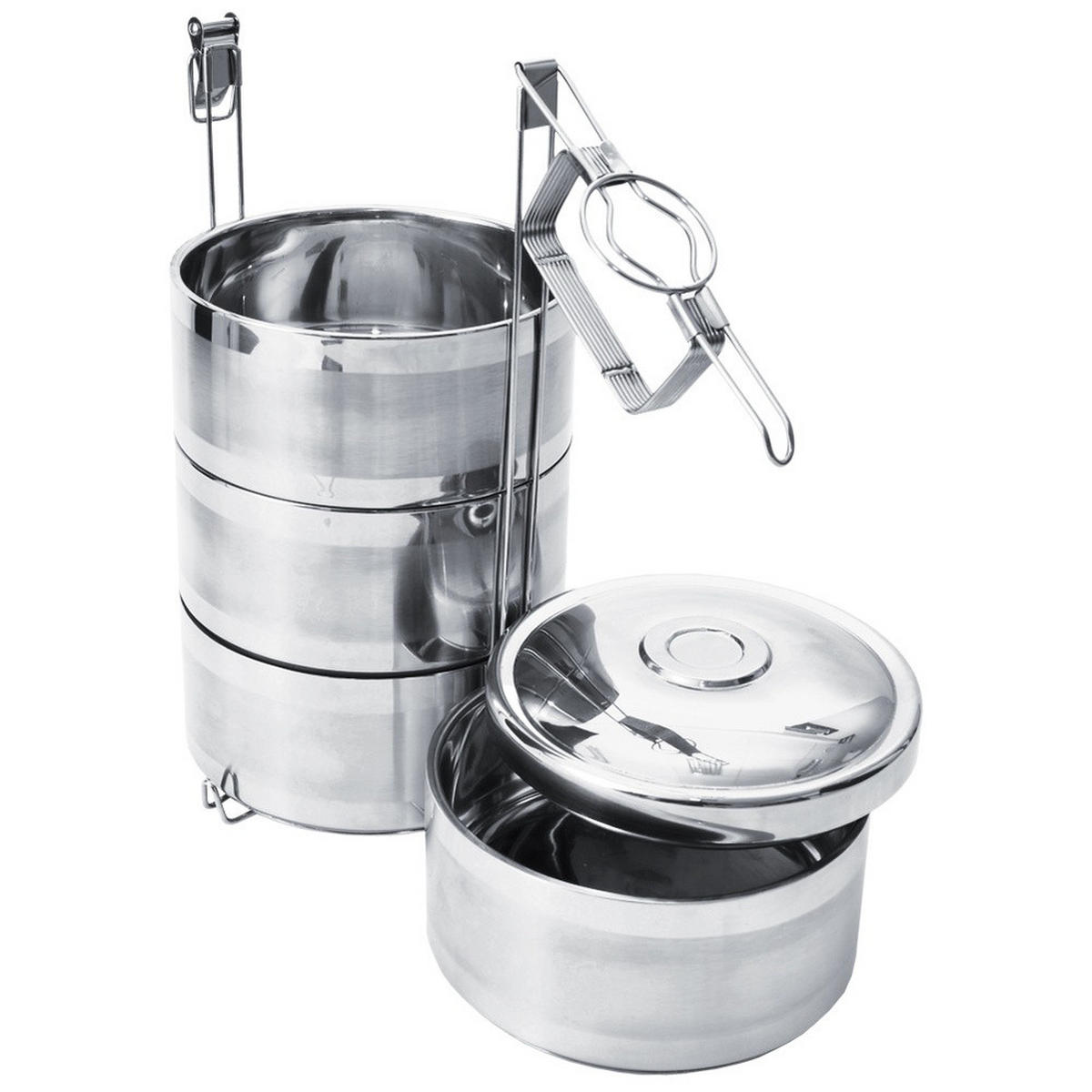 THERMISCHE LUNCHBOX aus Stahl 4-stöckig 4 x 1,1 l - Silberfarben, Metall (16/36/16cm) - Orion 