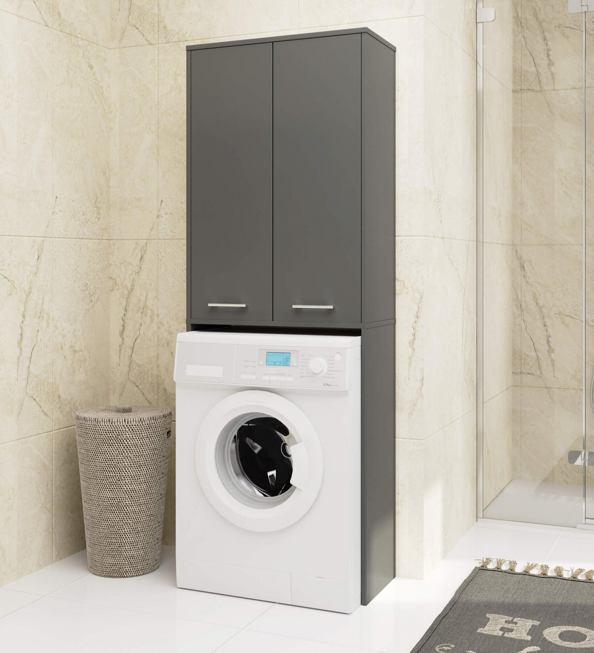 WASCHMASCHINENSCHRANK FIN 2D Grau, 30x64x180 cm - Grau, Holz (64/180/30cm) - Milordbikes