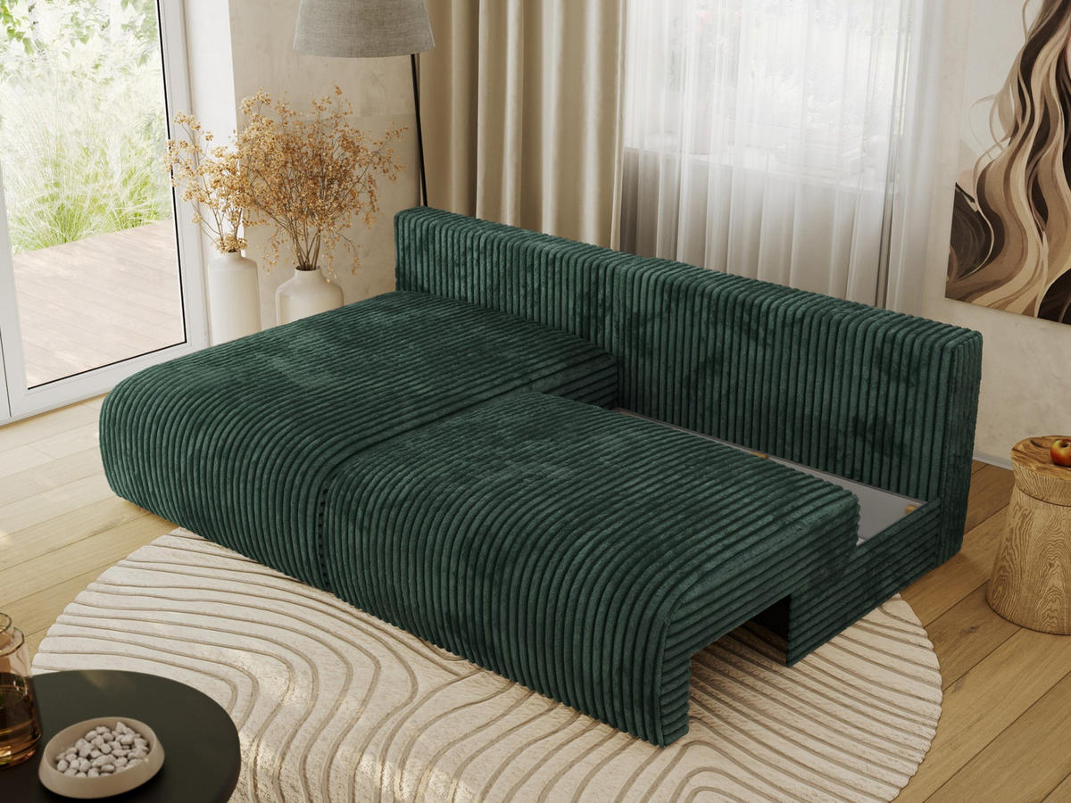 ECKSCHLAFSOFA VIVO L Grün Cord - links - Schwarz/Grün, Kunststoff/Textil (223/150cm) - MKS