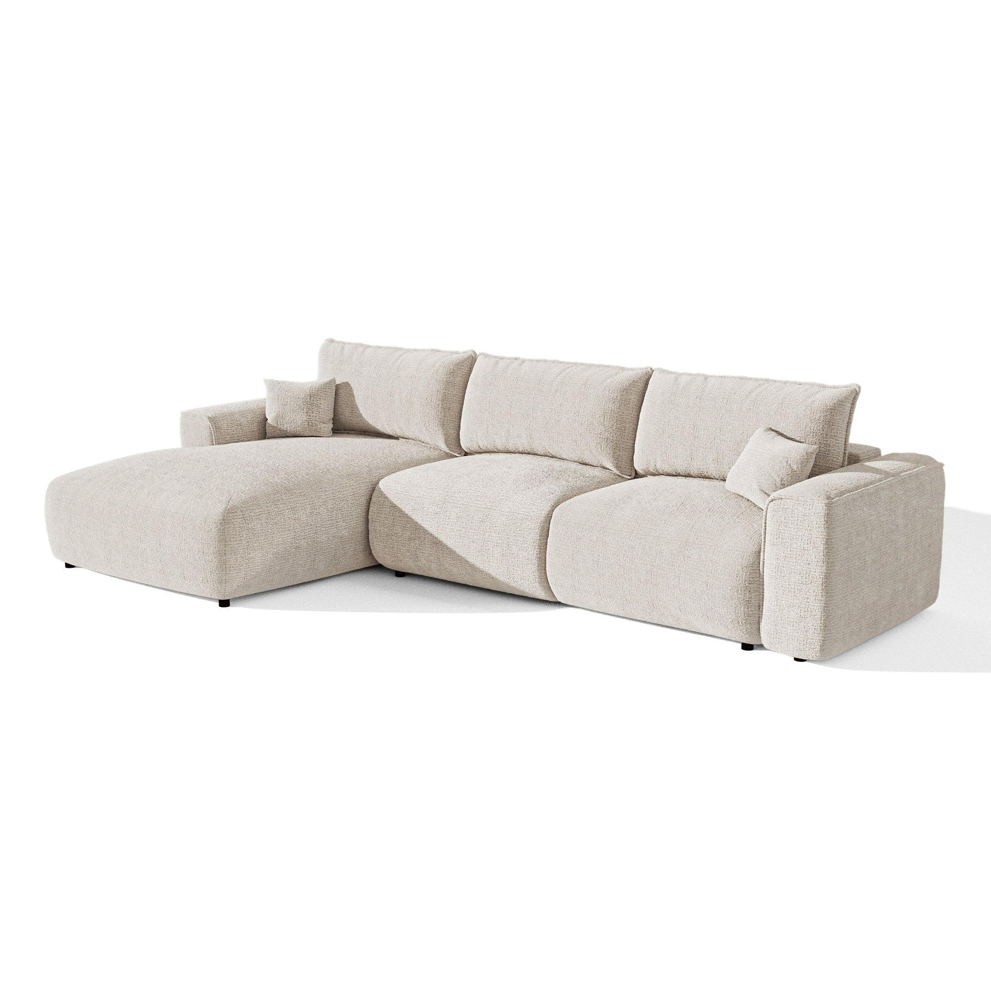 LINKSECK-SCHLAFSOFA mit Stauraum COMO Köpergewebe mit weichem Griff Creme 297cm - Creme, Textil (297/167cm) - Premium Interiors