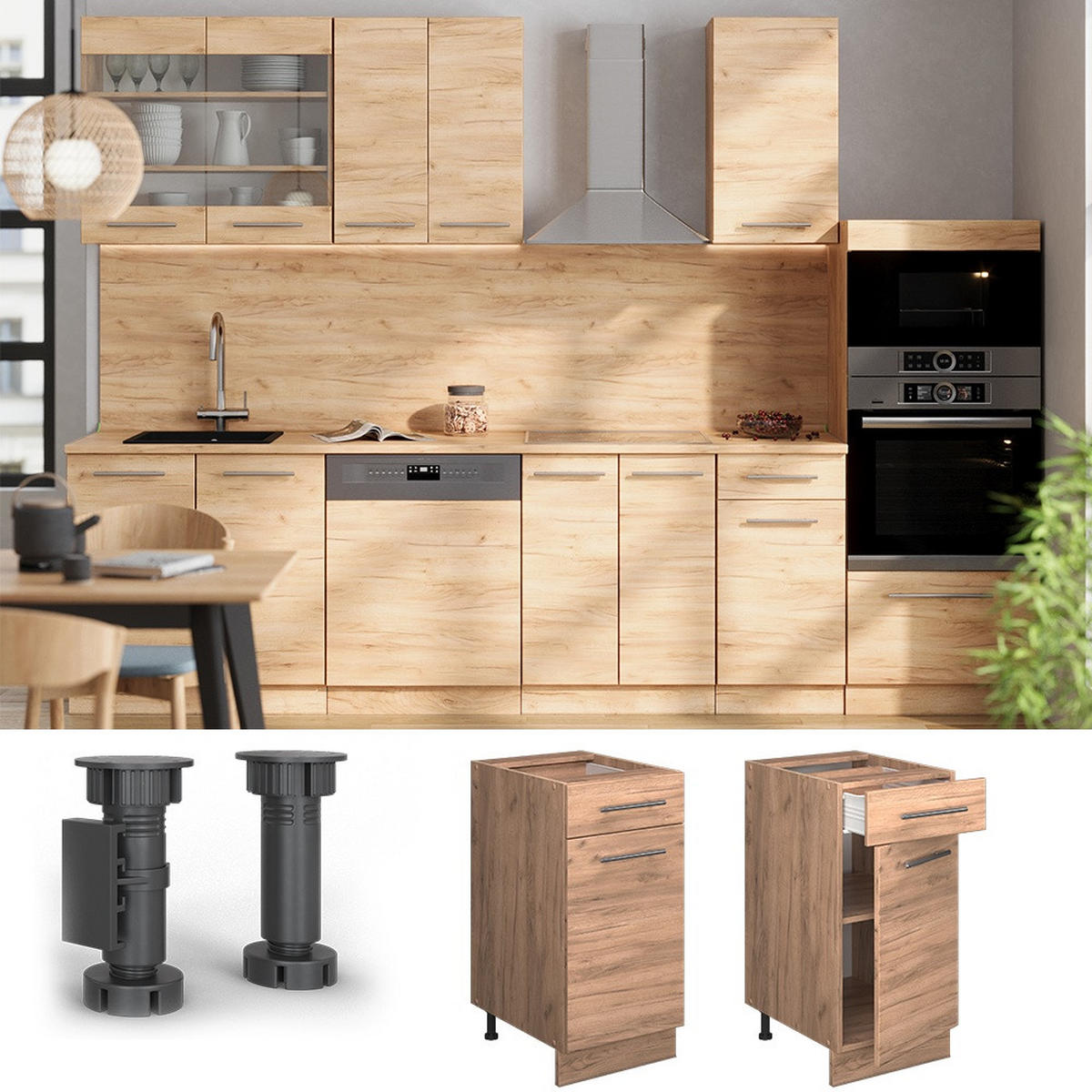 KÜCHENUNTERSCHRANK Fame-Line Goldkraft Eiche 40 cm , AP Anthrazit - Honigeiche, Holzwerkstoff (40/82/60cm) - Vicco