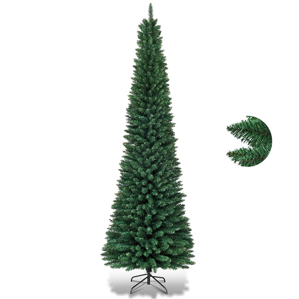 WEIHNACHTSBAUM Bleistiftform mit Metallständer 270 cm grün - Grün, Metall (270cm) - COSTWAY