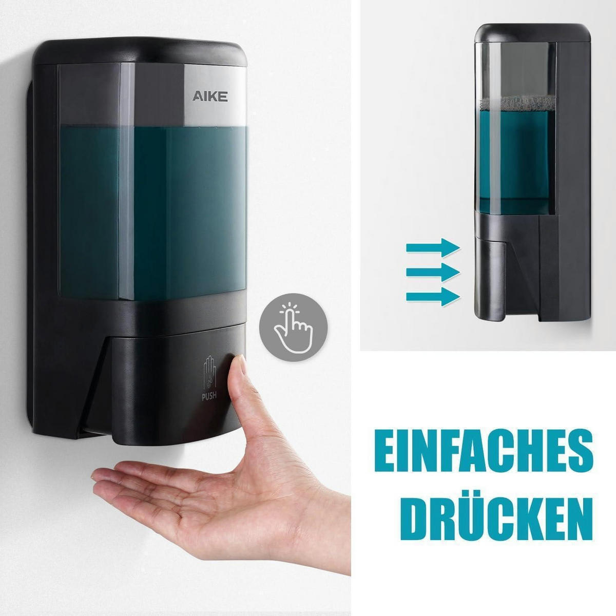 FLÜSSIGSEIFENSPENDER 1200ML Wandmontage Schwarz - Schwarz, Kunststoff (10.6/25.9/12.7cm)