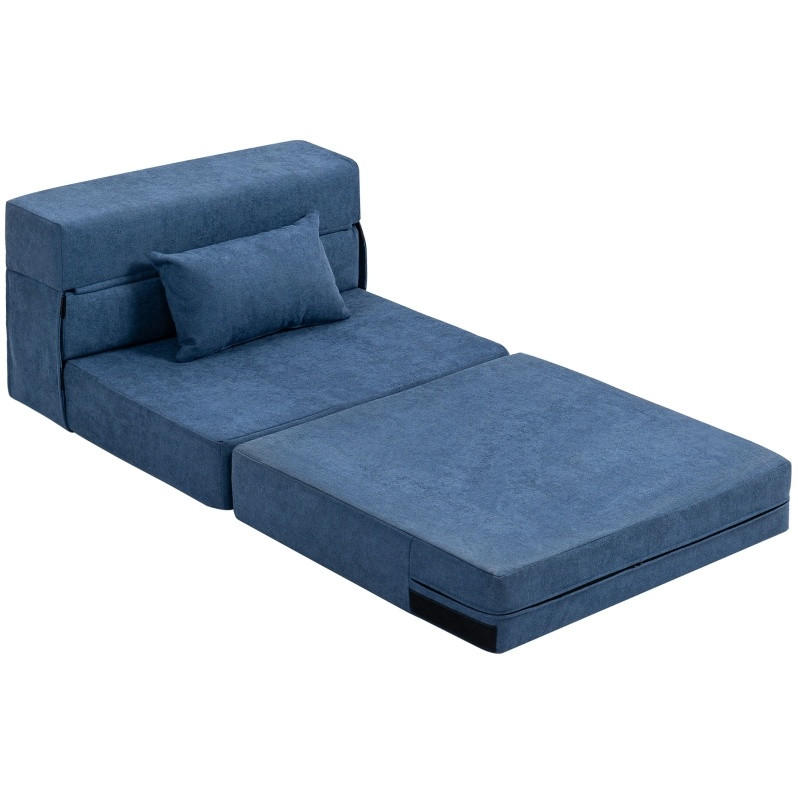 SCHLAFSESSEL 80/80/64 cm in Dunkelblau, klappbar mit Bettfunktion und Kissen - Blau, Textil (80/64/80cm) - Flora Grace