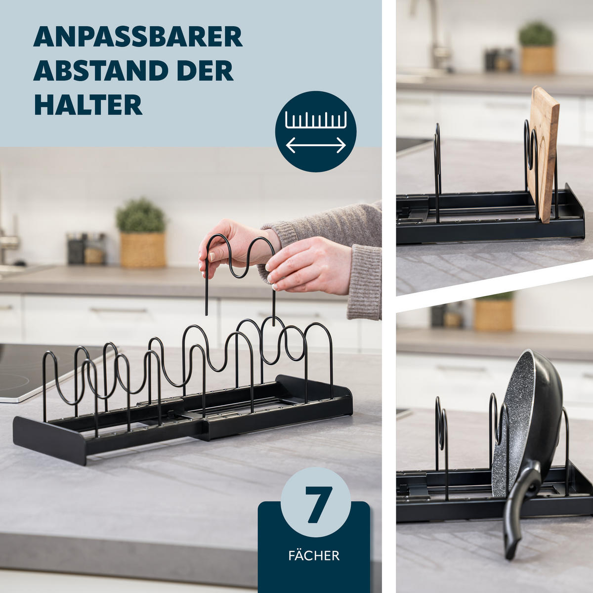 TOPFDECKELHALTER, schwarz - Schwarz, Metall (17/14/47cm) - eluno