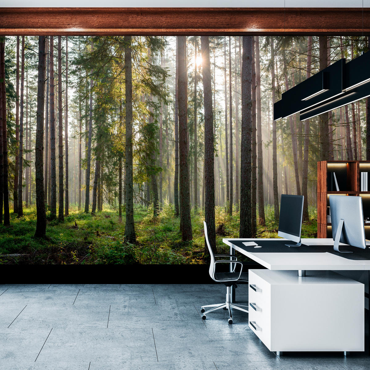 FOTOTAPETA Pre Obývaciu Izbu LES Východ Slnka Mach Stromy Zelená 150 x 105 cm - hnedá/sivá, papier (150/105cm) - Muralo