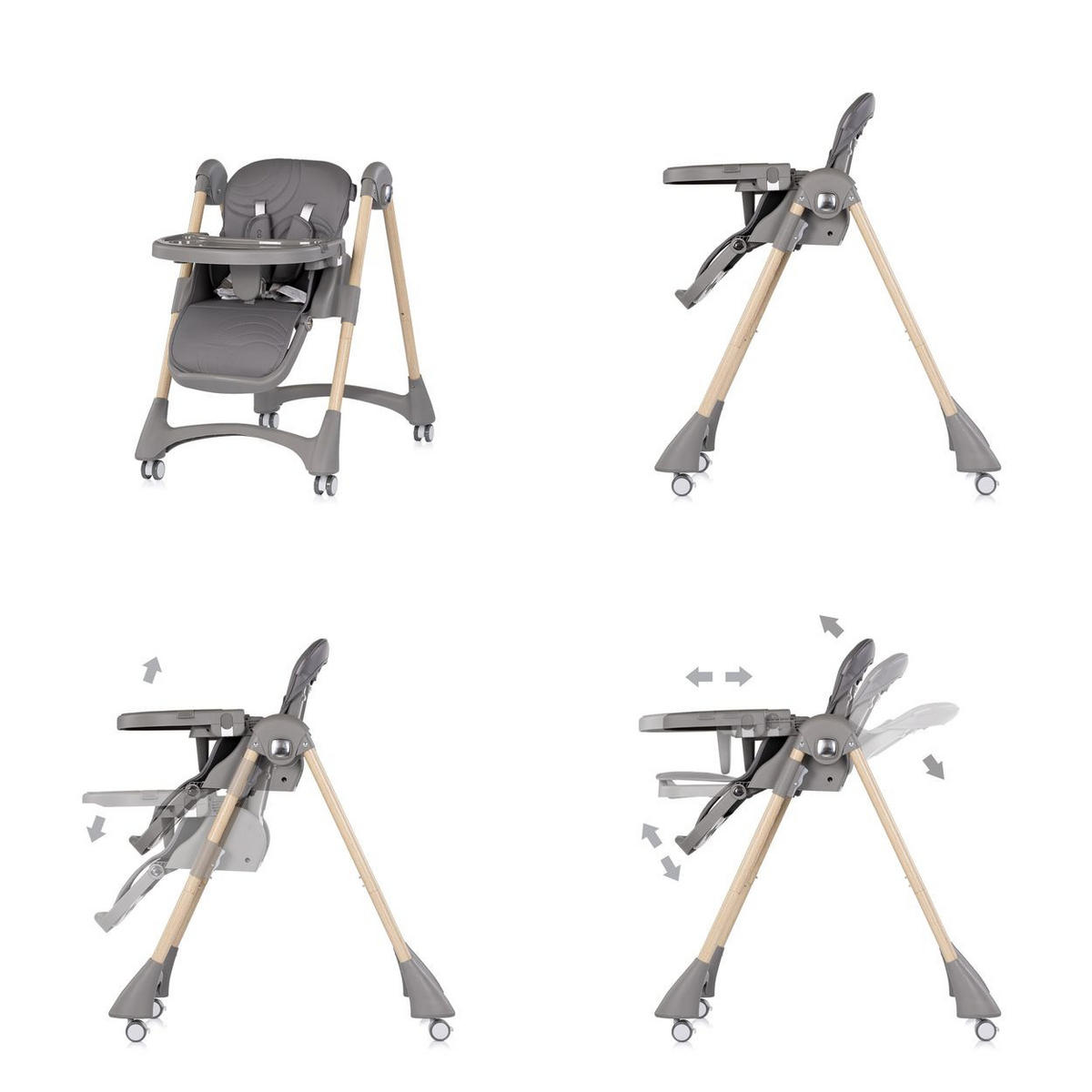 HOCHSTUHL Candy Shop silbergrau 4 Räder, verstellbare Fußstütze, faltbar, Sicherheitsgurt, Tablett - Silberfarben, Metall (49/96/83cm) - Chipolino
